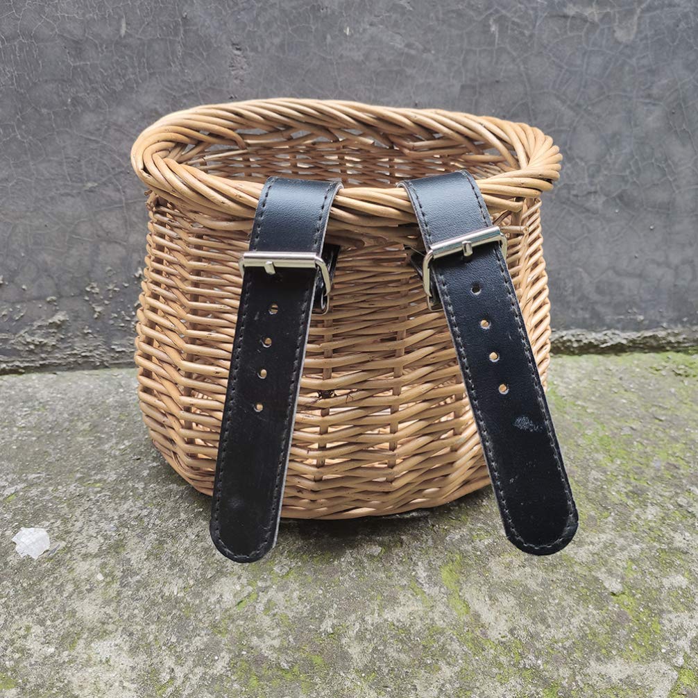 Panier Vélo En Rotin Naturel Avec Poignée – Vintage, Décoratif, Pour Enfant Et Adulte – Stockage Avant, Couleur Miel