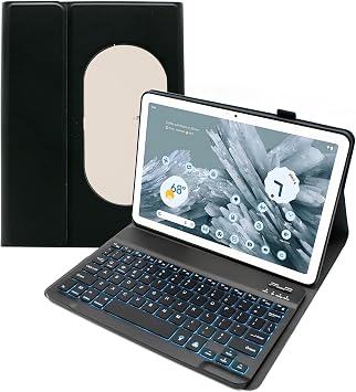 Keyboard Case for Google Pixel Tablet 11" 2023, 7 Colors Backlight Detachable Wireless Keyboard with Pencil Holder, PU Leather Case,Black