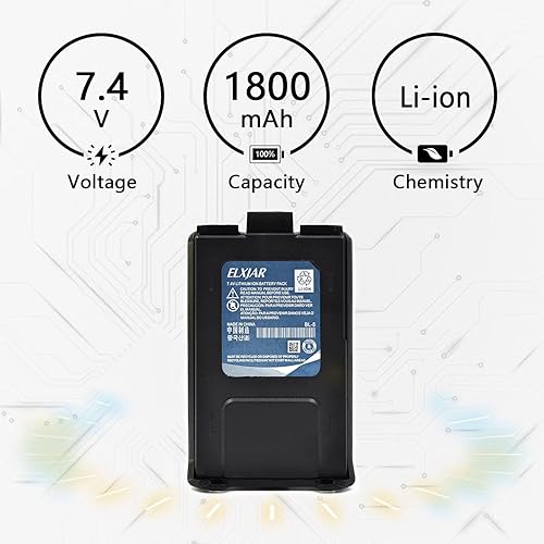 Miniatura 9 de elxjar Paquete de 5 baterías BL-5 de 7.4 V 1800 mAh de repuesto para Baofeng UV-5RPlus DM-5RPlus UV-5RE UV-5RTP BF-F8HP MK233X45 V2+Plus Series