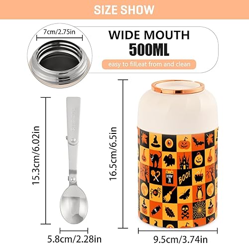 Miniatura 3 de Halloween Food Jar with Spoon Stainless Steel Vacuum Insulated Food Container 17 oz Thermos for Hot Food