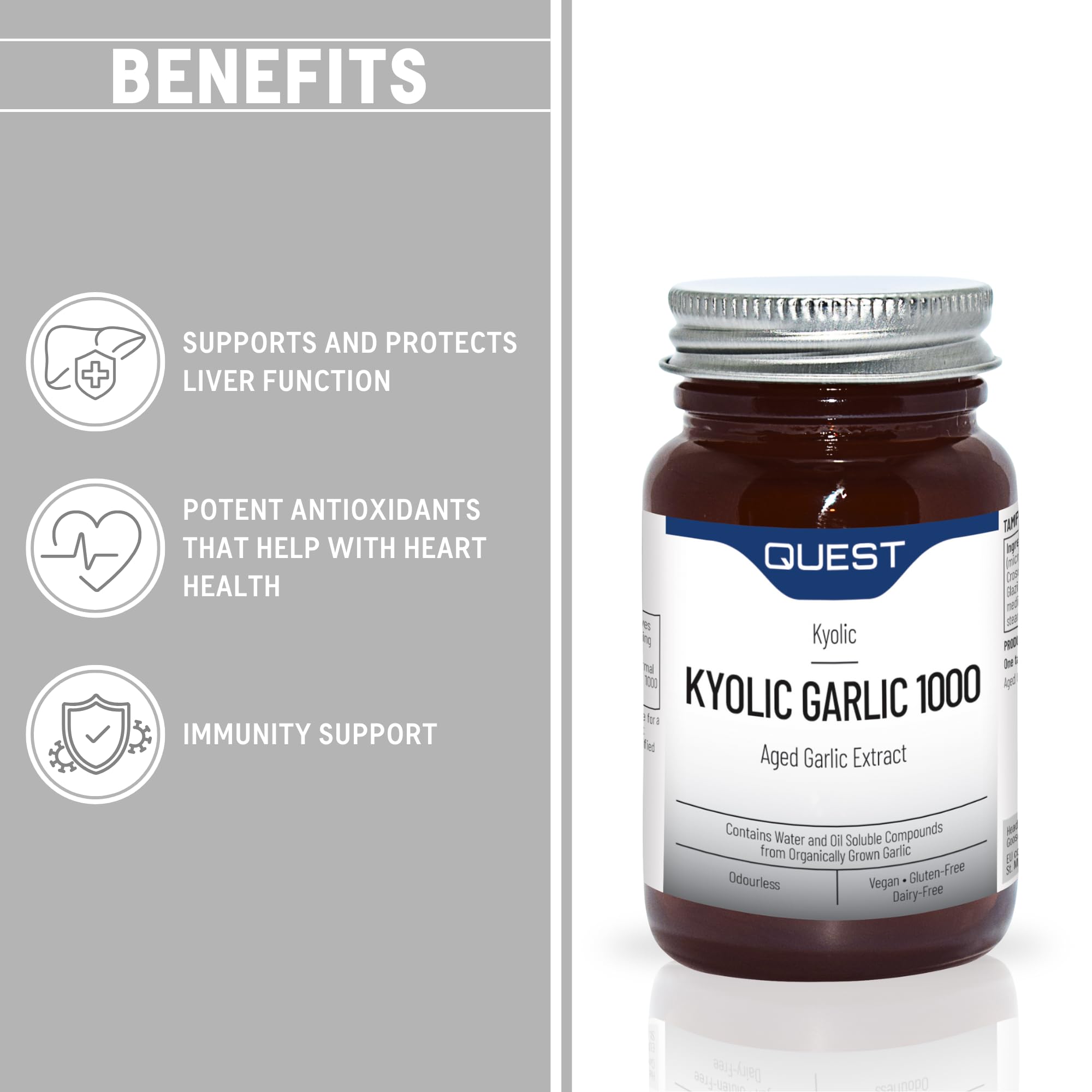 Quest - 45x Kyolic Garlic Tablets. High Strength 1000mg Odourless Aged - View #2