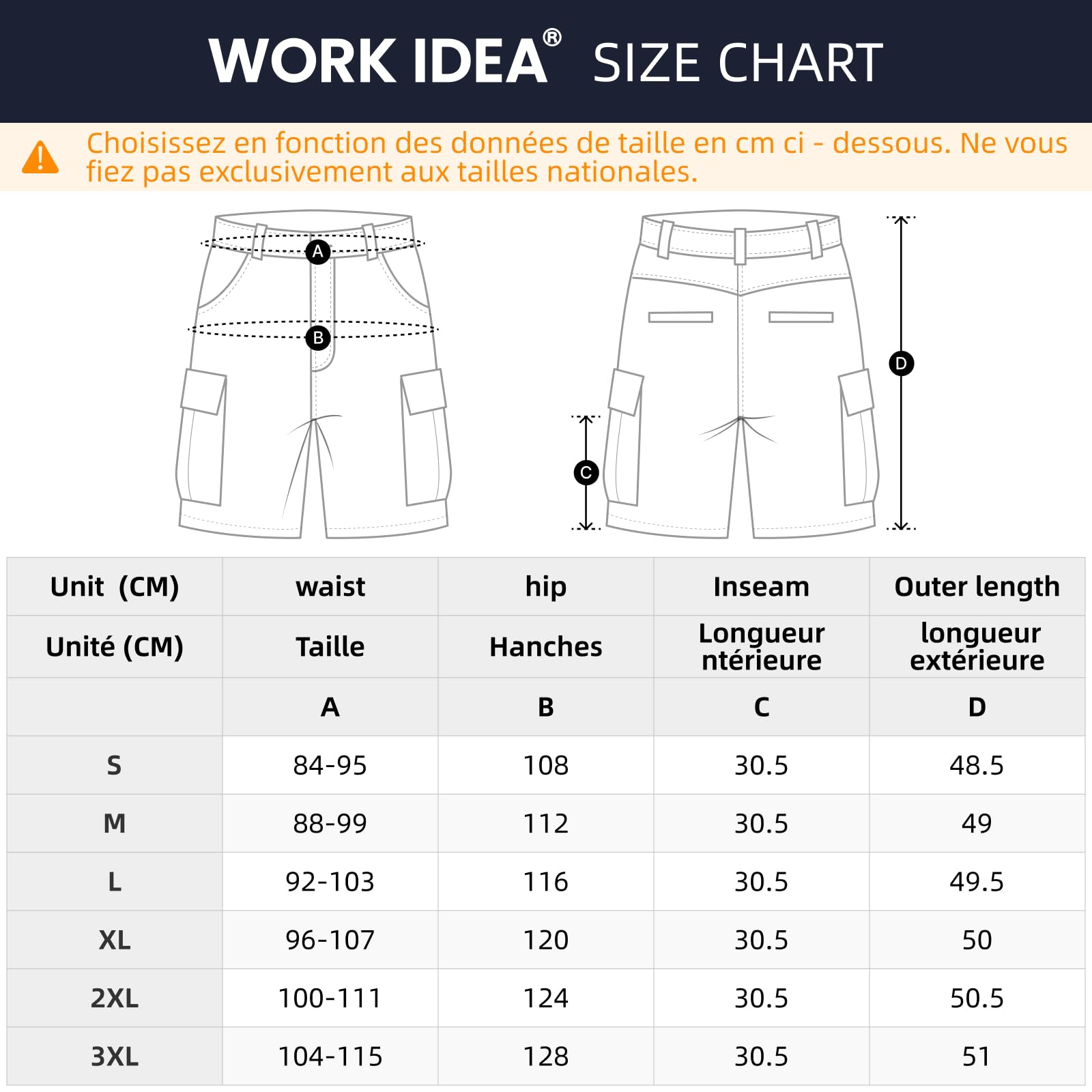 WORK IDEA Arbeitsshorts für Männer, hochwertige Shorts für Männer, vielseitige Shorts mit Taschen