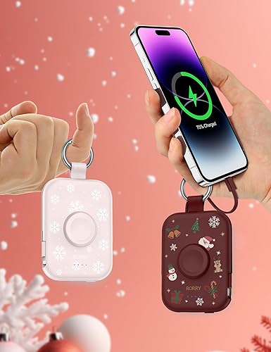 Miniatura 11 de RORRY Cargador portátil, cargador portátil de 5000 mAh con cables integrados, llavero de viaje para Apple Watch Ultra/11/10/9/8/7/6/SE, iPhone Azul