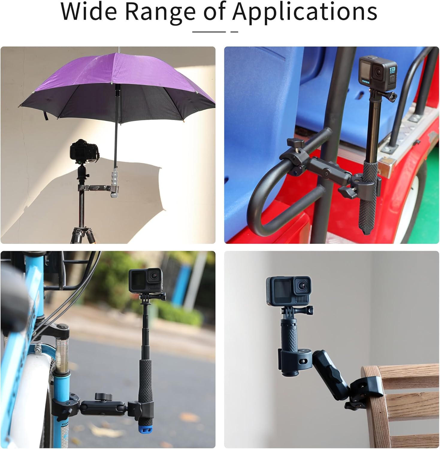 SOONSUN Double Super Clamp Camera Mount, Umbrella Clamp for Chair, Desk, Stroller, Wagons, Tripod, Pole, Light Stand, Cross Bar, Golf Cart, Motorcycle, Boom Stand, with 360° Magic Arm for Photography