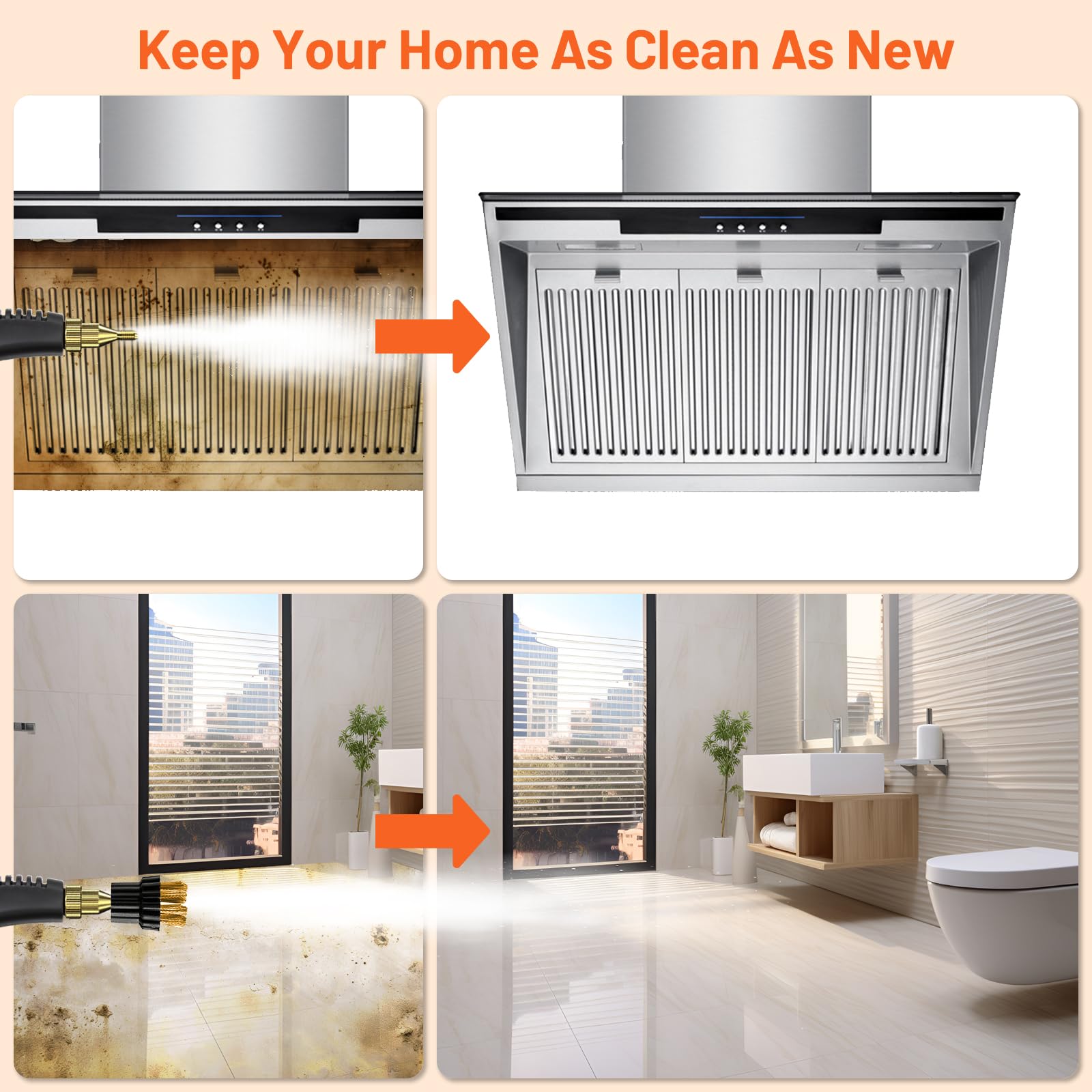 Pulitore a Vapore, 2500W ad Alta Pressione 6 Velocità Pulitore Vapore Casa, Pulitore a Vapore Portatile per Tappezzeria Cucina Bagno Piastrelle per Fughe Dettagli Auto