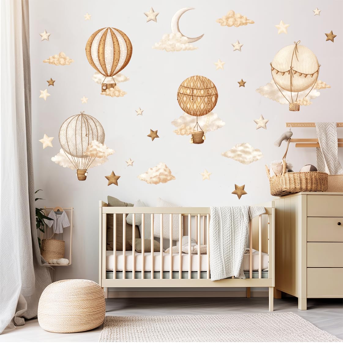 Pegatinas de Pared para Decorar Habitaciones Infantiles – Vinilos para Habitación de Bebé – 30 pegatinas individuales: marrón, beige y globos