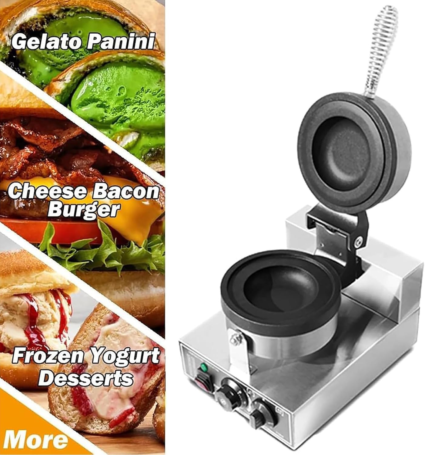Electric Burger Waffle Irons, 1200W Non Stick Press Burger, Stainless Steel Machine Panini Press Sandwich Maker for Home Party, Bread Donut Heating Machine,110V