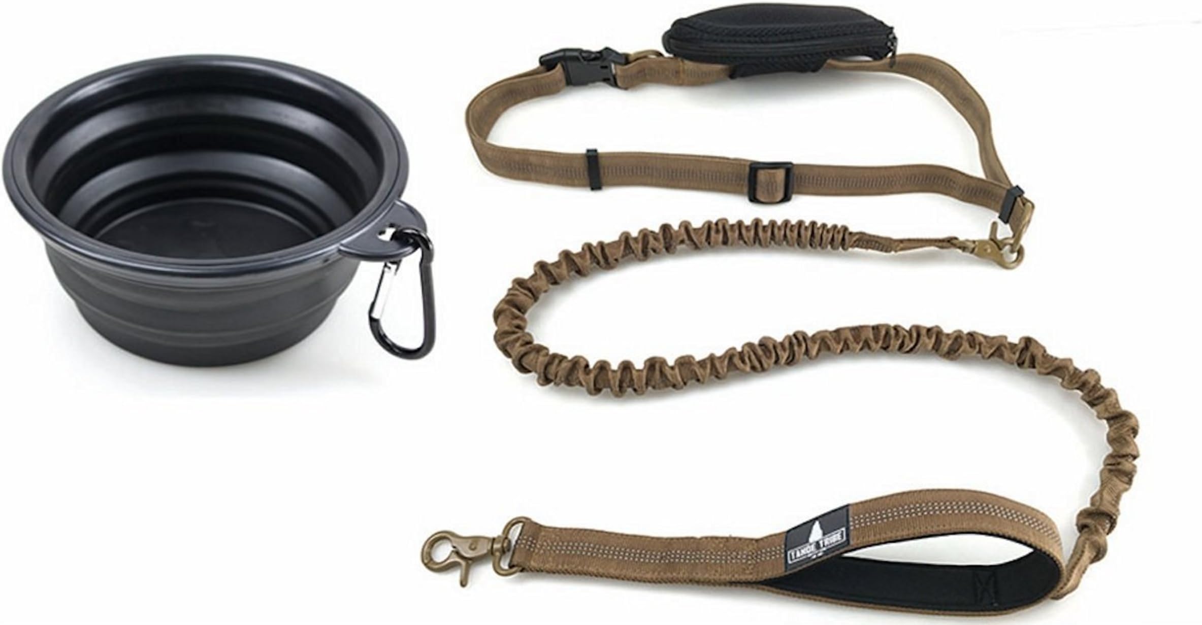 Hands Free Bungee Dog Leash w/Bonus Collapsible Water Bowl and Storage Pouch from Pet Supplies for Runners, Hikers & The Great Outdoors