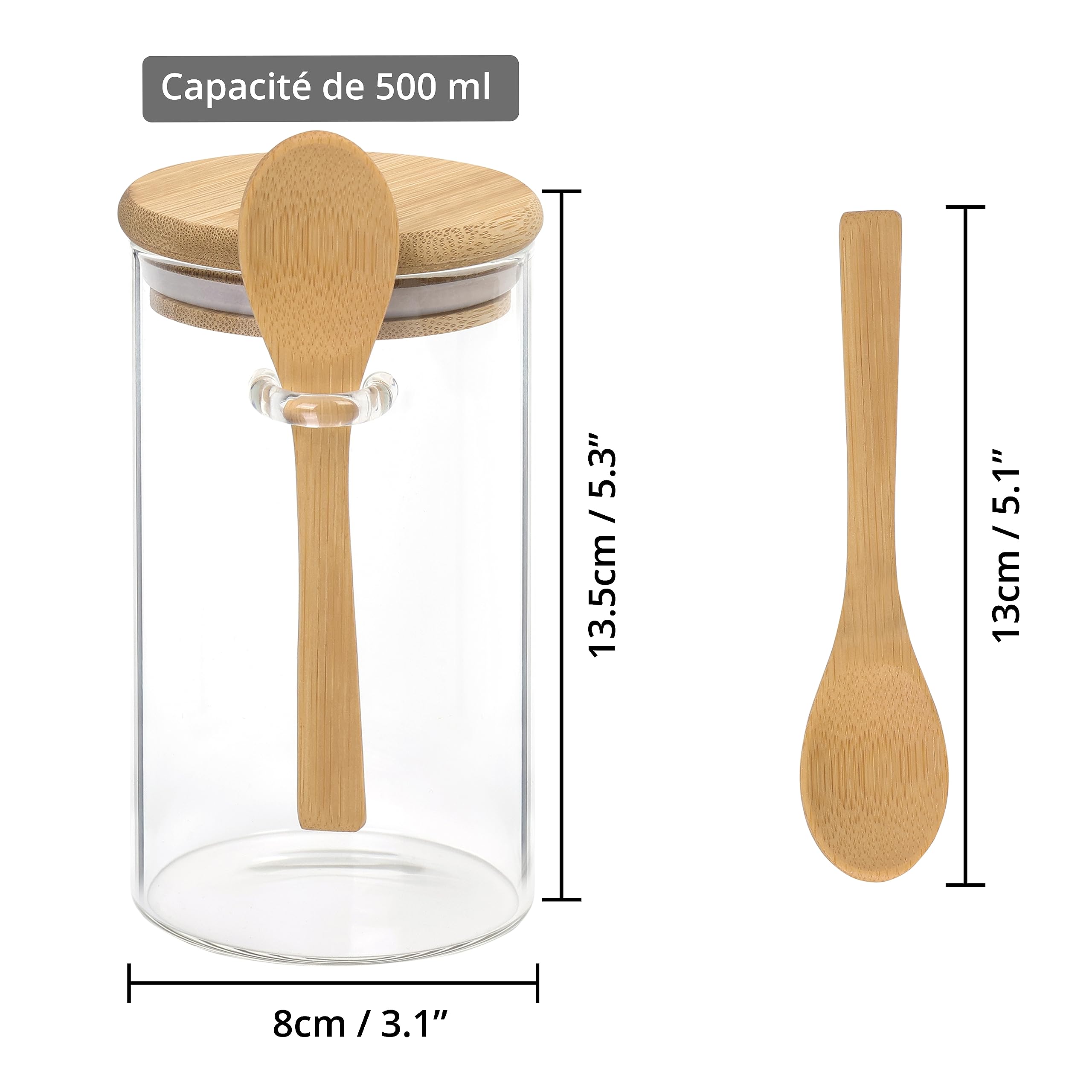 Avilia Set van 4 glazen kruidenpotjes met houten lepel 240 ml