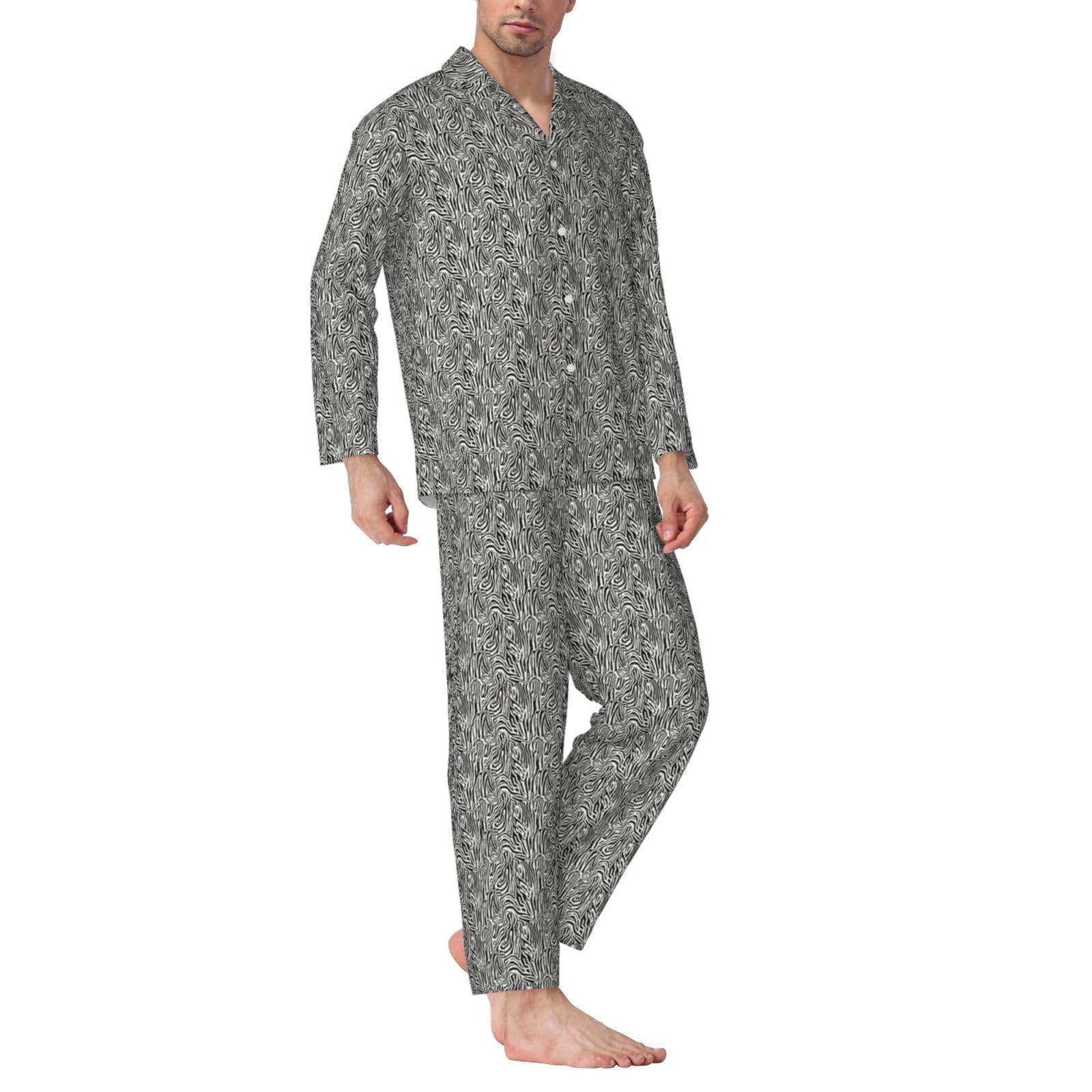 Herren-Pyjama-Set, langärmelig, Zebramuster, zweiteilig, bequem, Nachtwäsche