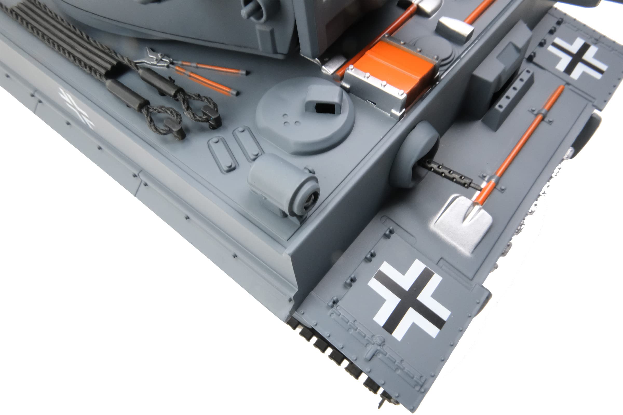 efaso Ferngesteuerter Panzer German Tiger I grau Maßstab 1:18, RC Panzer mit Schussfunktion Rauch und Sound RTR mit LED Lichtern