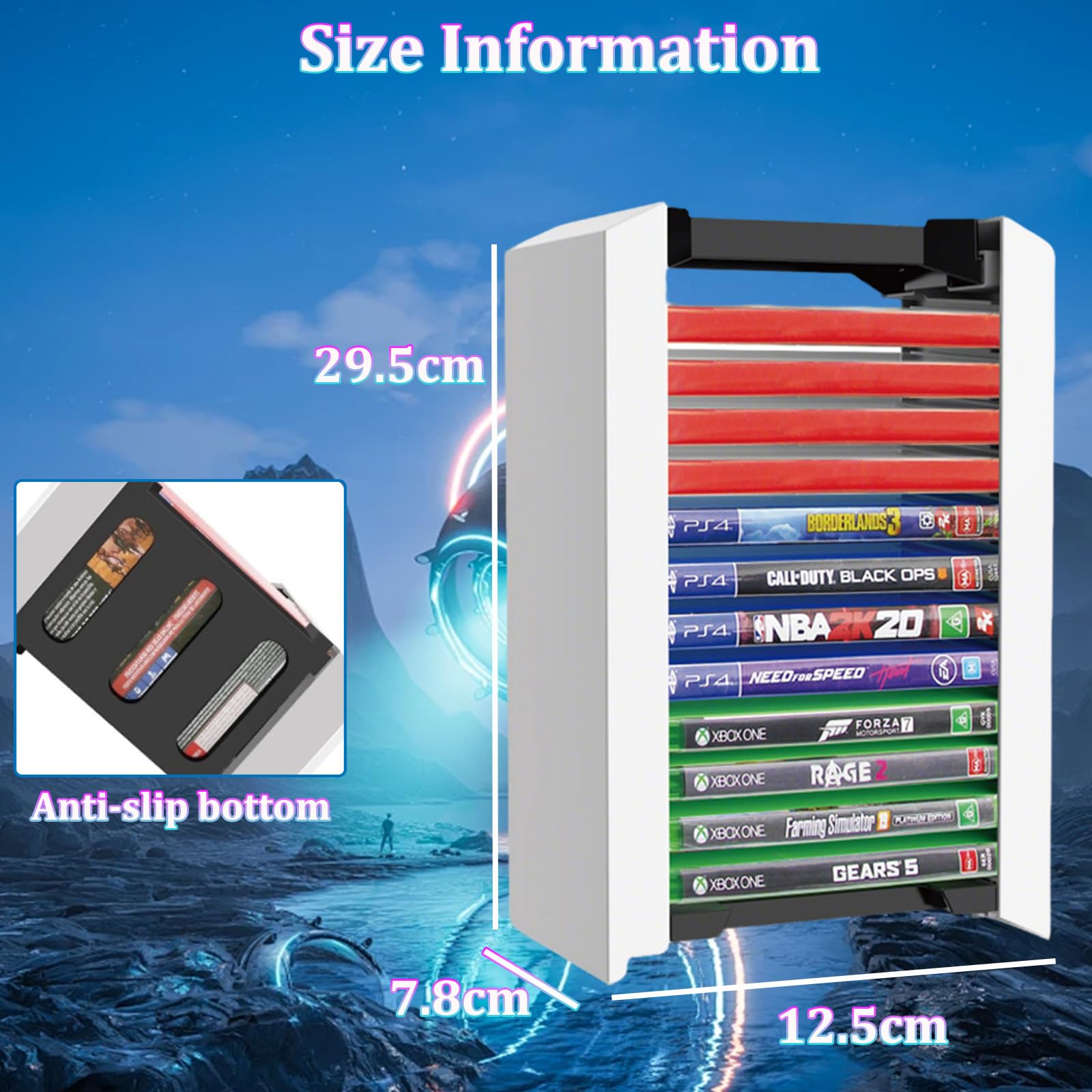 iFCOW Torre di archiviazione per giochi per PS5, scatola di archiviazione per dischi di gioco rack 12 giochi supporto per dischi di gioco per PS5