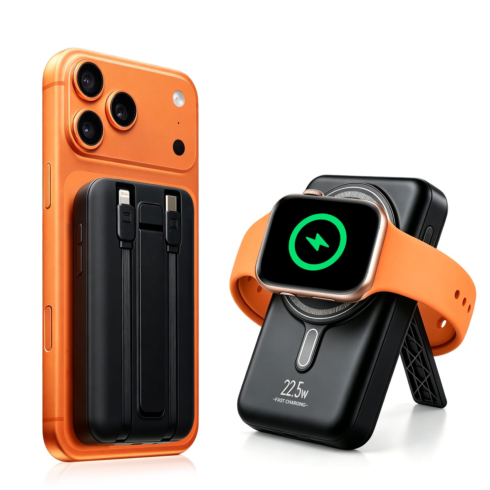Powerbank per Magsafe, supporto posteriore magnetico, 10000 mAh, ricarica rapida senza fili con PD 22,5 W, 3 porte e 2 cavi, indicatore LED, compatibile con iPhone serie 17/16/15/14/13/12 (nero)