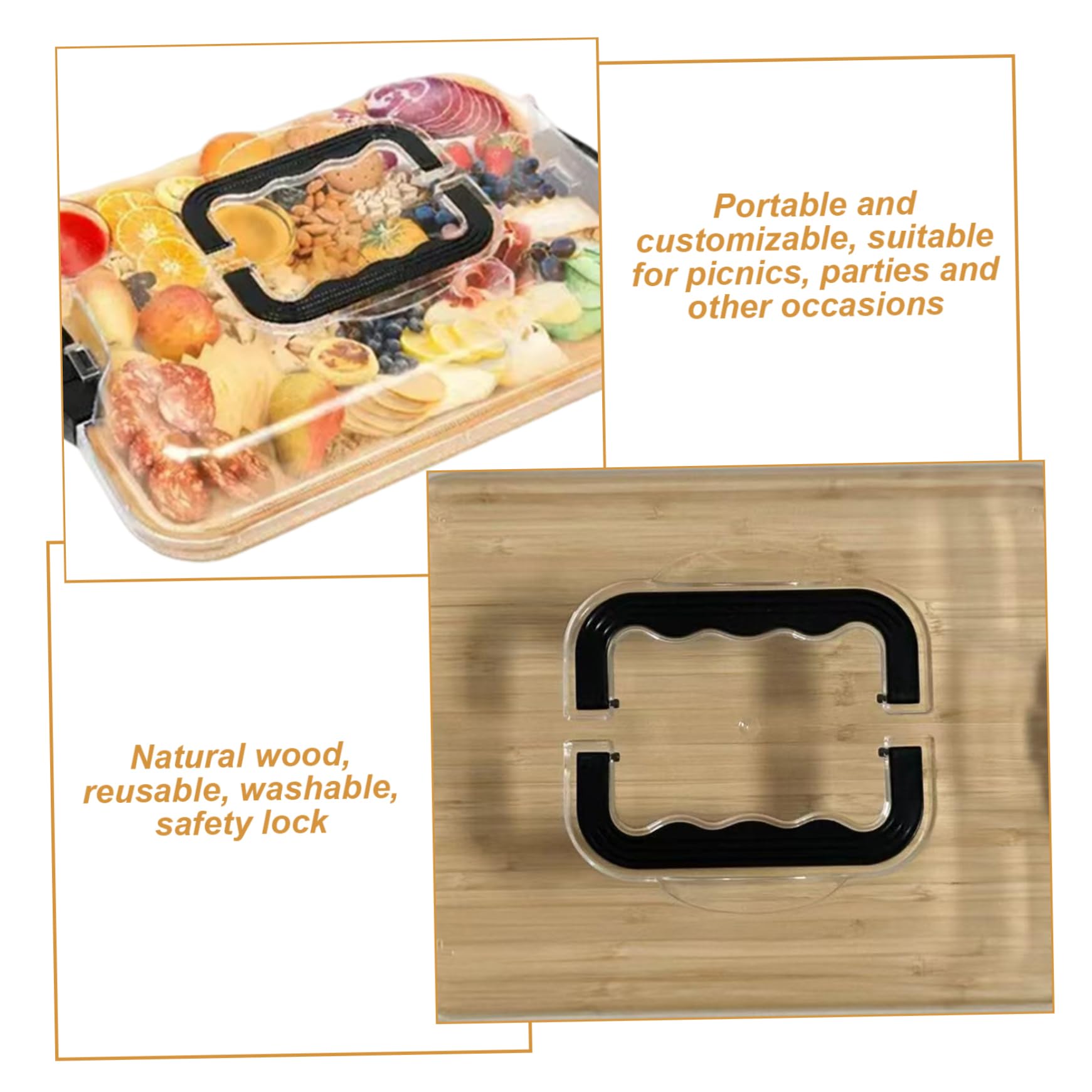 Tablas de charcutería, Tabla de charcutería con Tapa, Tablas de Madera portátiles con Tapa Transparente con Cerradura, Bandeja Cubierta para Servir Picnic Camping, Bandeja de Queso