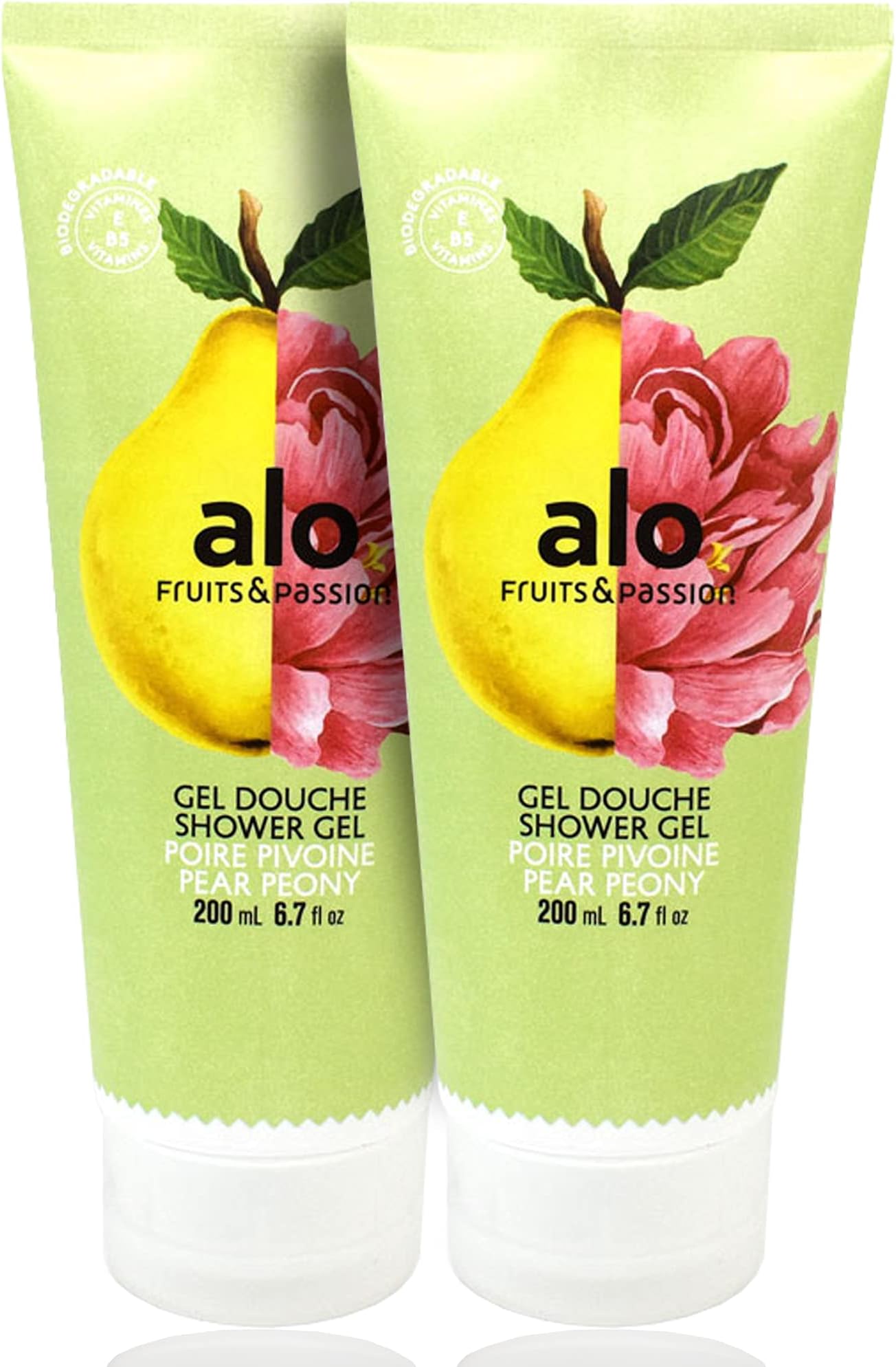 (FRUITS & PASSION) SHOWER GEL [PEAR PEONY] 200ML 2 pcs Bundle, Shower Gel with vitamin E and Antioxidant product, biodegradable formula (200ML / 6.76 Fl. Oz) by ALO