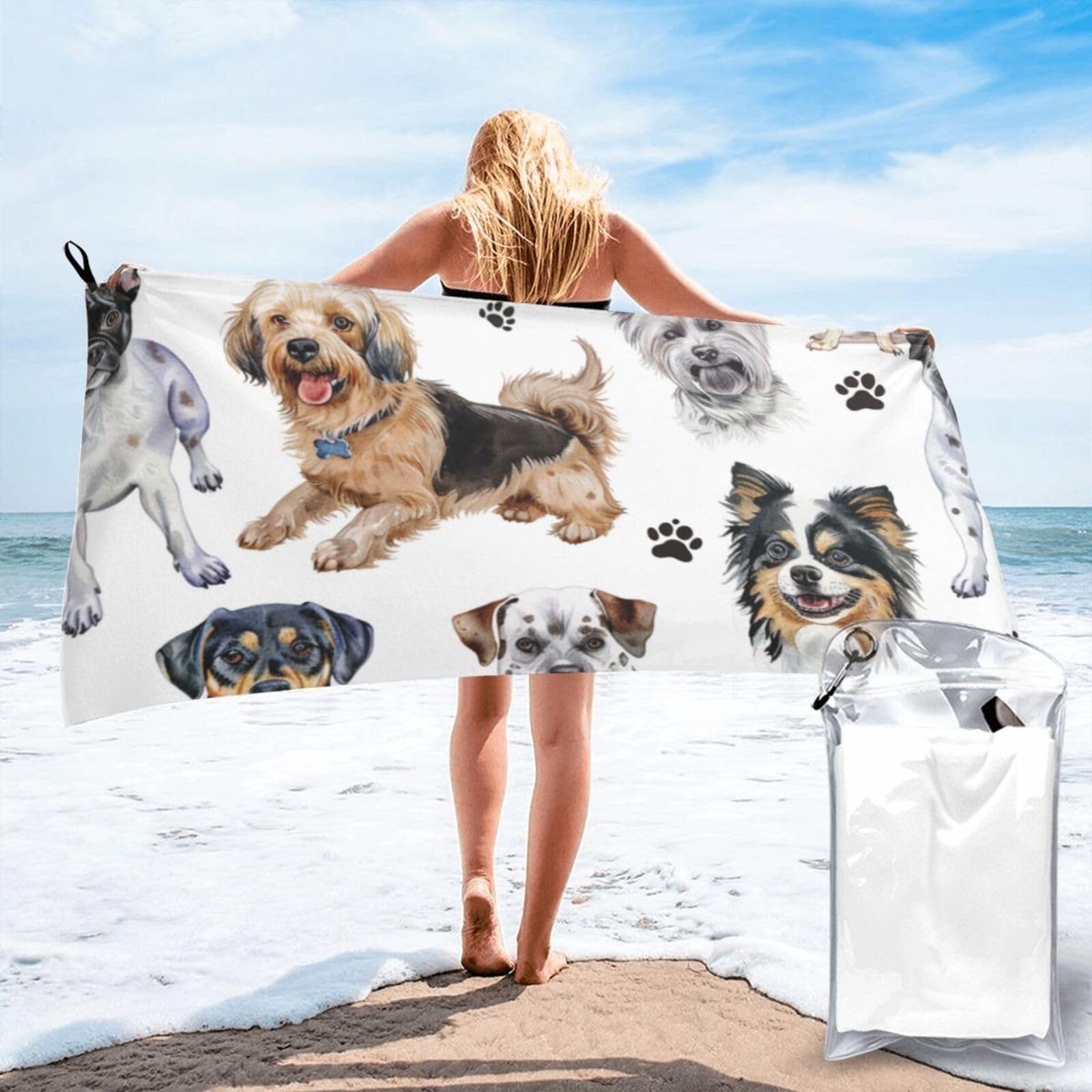 Toalla de playa ligera de microfibra de 31.5 x 63 pulgadas, lindo perro, cachorro, mascotas, animales domésticos, toallas de campamento de secado rápido para playa, gimnasio, baño, ducha