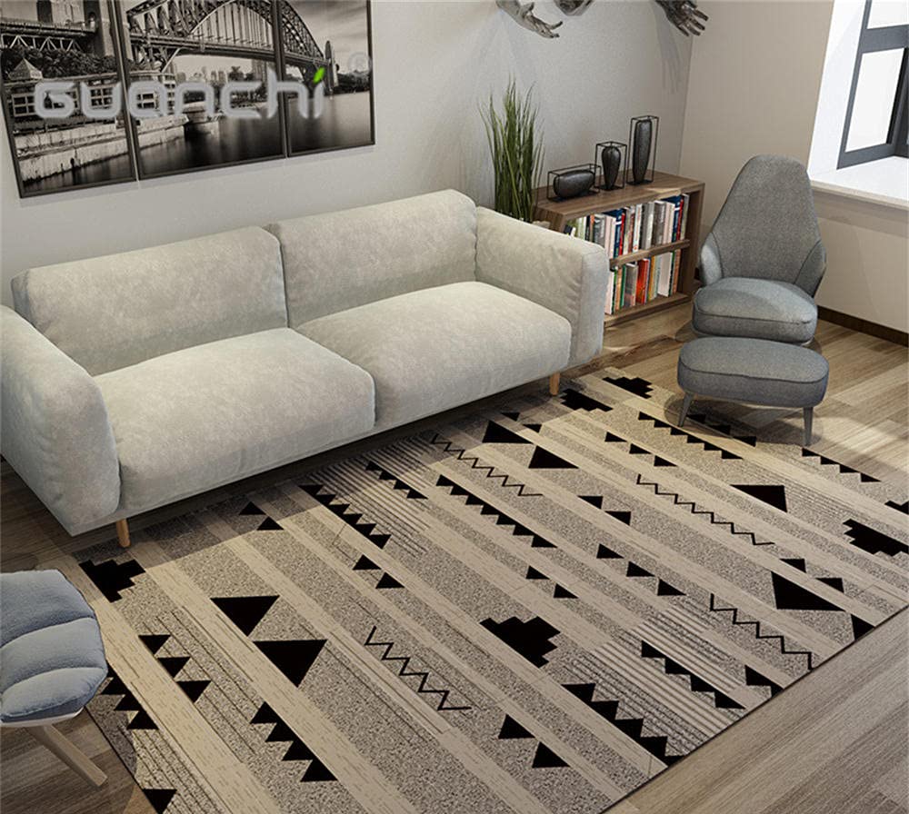 Tapis de chambre géométrique gris noir en moquette à poils ras 60x90cm pour enfant