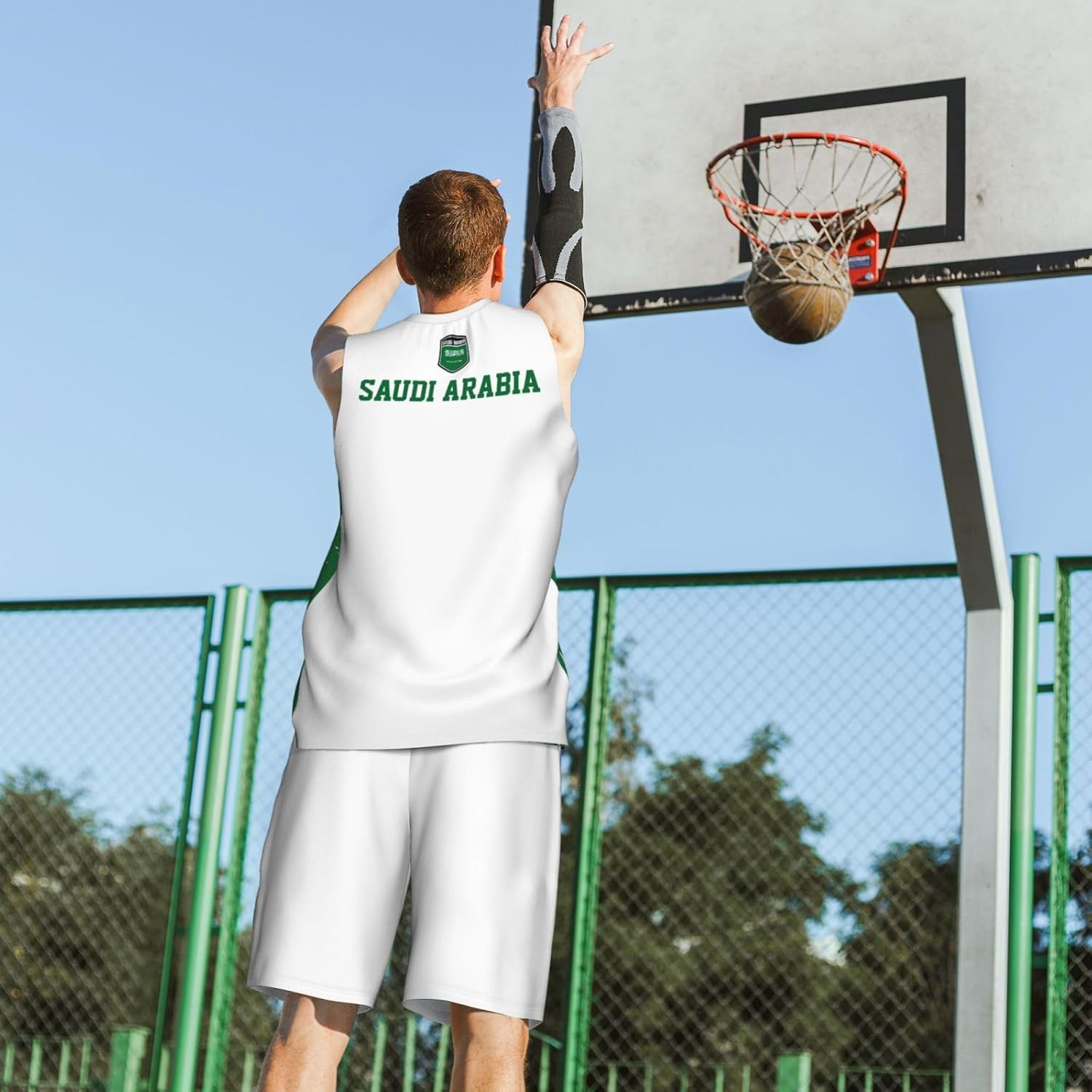 Saudi Arabia Flag Grain Basketball Jersey Uniform Suit for Men Adults Training Athletic Set