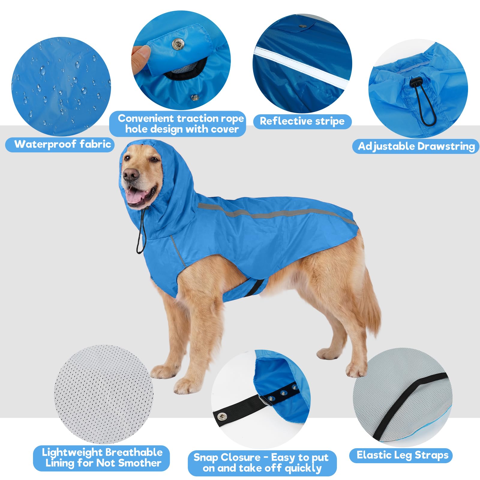 Manteau de pluie imperméable pour chien avec bord réfléchissant, réglable, léger, à capuche, vêtement coupe-vent pour chiens de petite à 3XL, taille 3XL