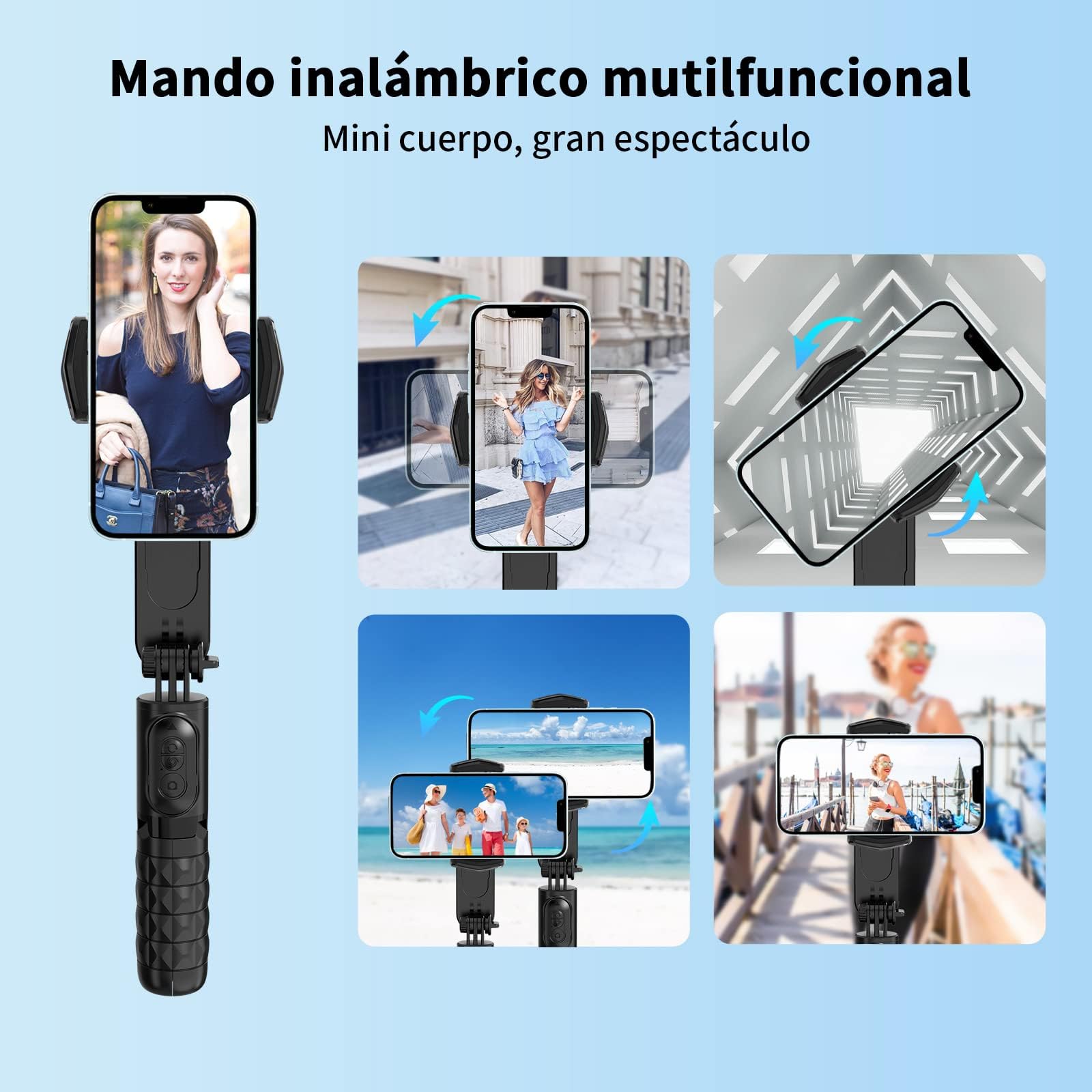 KOSCHEAL Gimbal per Smartphone con Luce di Riempimento,Rotazione Automatica 360°, Modalità Scena e App per Video Vlog/YouTube/TikTok
