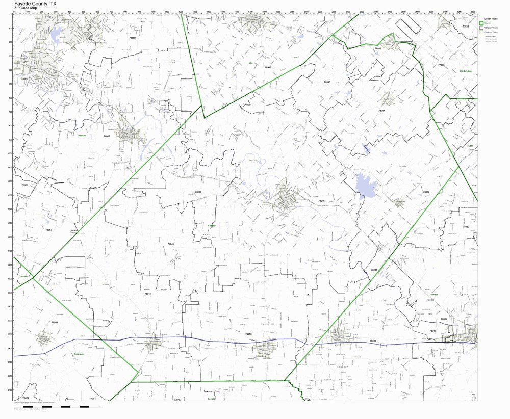 Fayette County, Texas TX ZIP Code Map Not Laminated Office