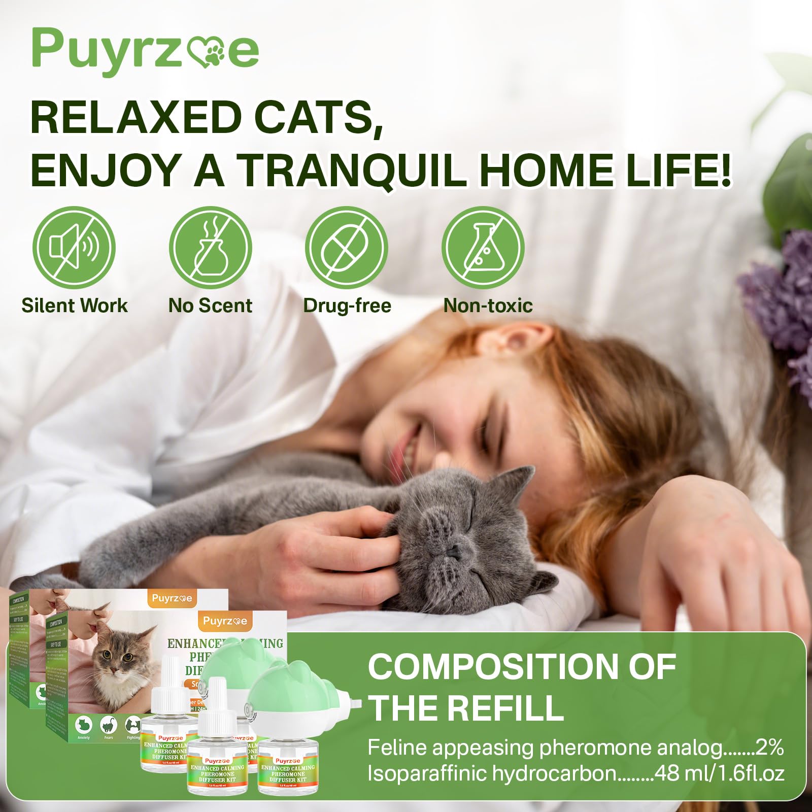 Cat Calming Diffuser with 3 Timing Functions, 6-in-1 Cat Pheromones Calming Diffuser Kit, 120-Day Anxiety Relief, Stress Reduction & Relaxation for All Cats (2 Diffusers + 4 Refills) - image 8