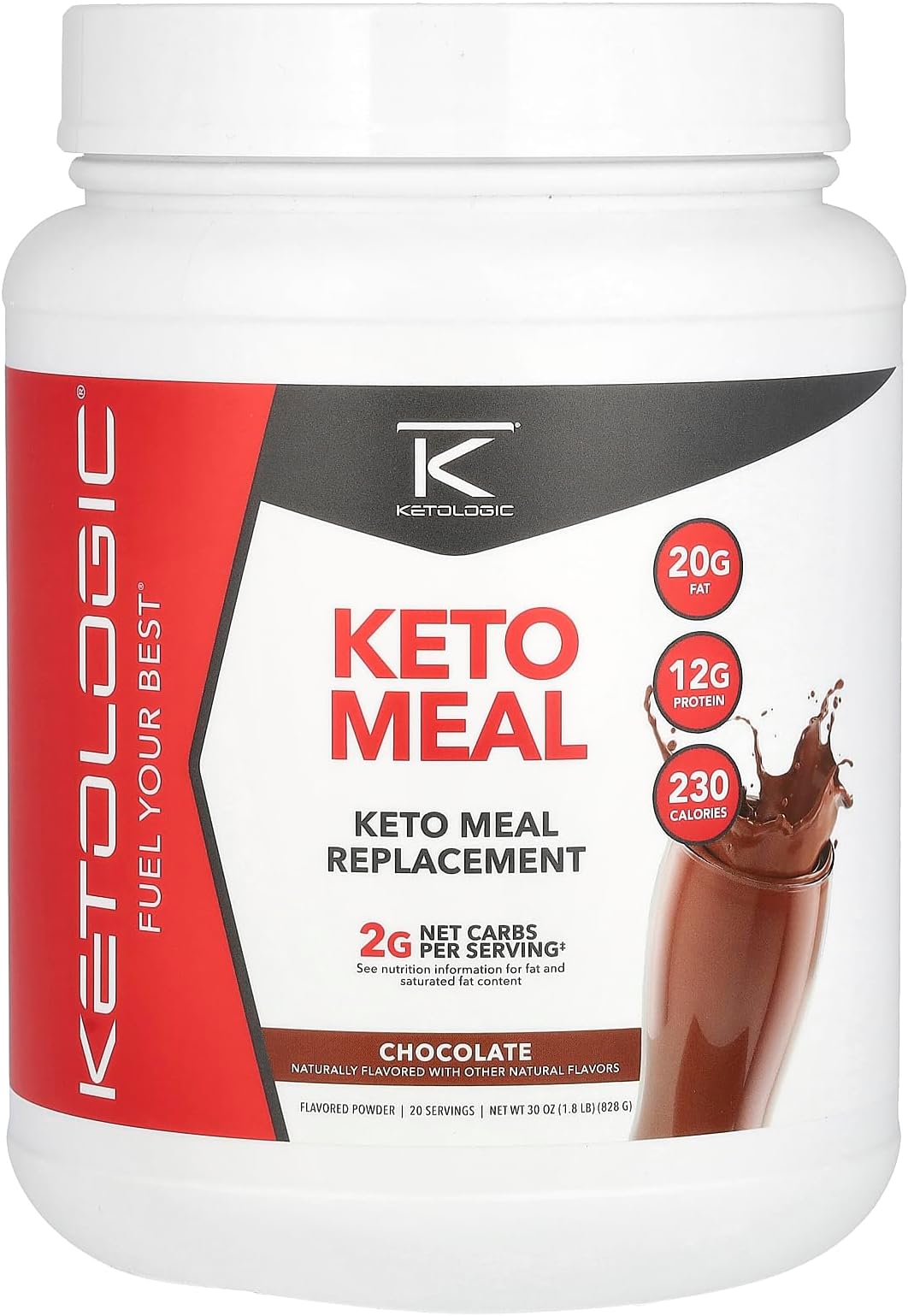 KetoLogic Keto Meal Replacement Shake Powder For Optimal Results + MCT Oil + Grass-Fed Whey - Perfectly Formulated Macros for Ketosis - 20 Servings - Chocolate