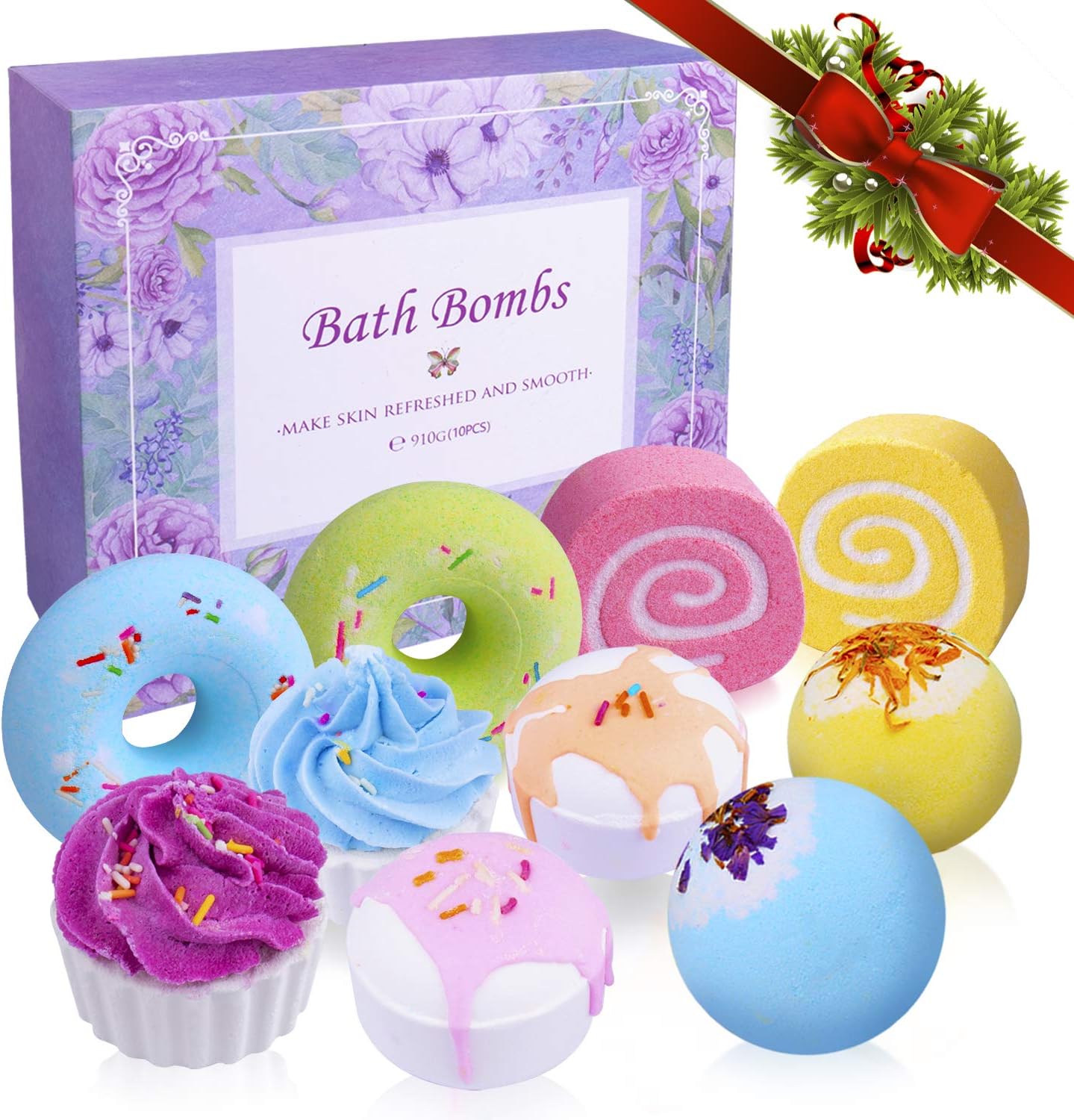 INPHER Bath bombs Gift Set,10 x 100g Natural Handmade Bubble Spa Kit Rich in Essential Oil and Shea Butter for Her Women Girls and Kids