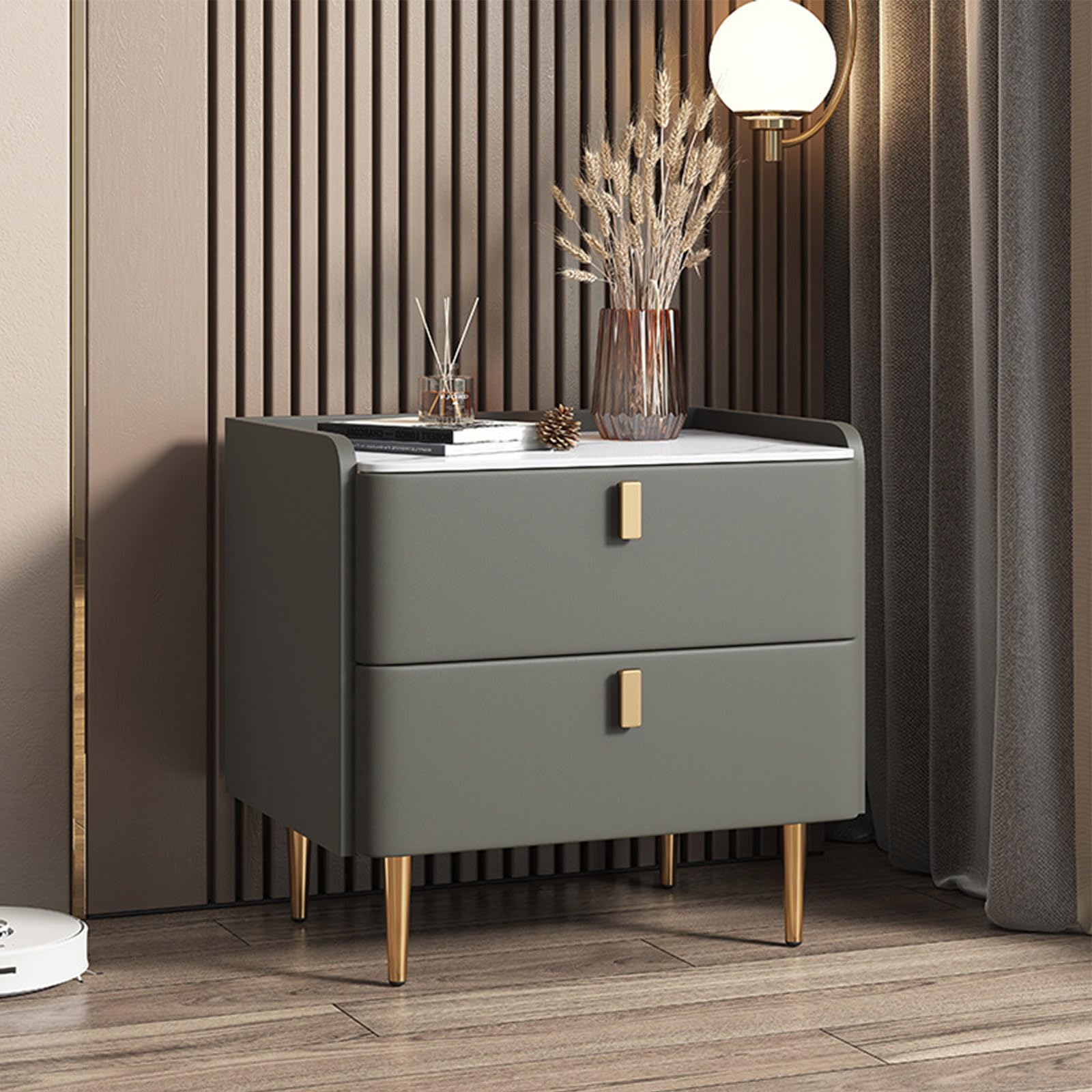 SXZenSpace Bedside Table, Minimalist Nightstand With 2 Drawers For Bedroom, Small Apartment Cabinet, Nordic Storage Cabinet for Living Room/Bedroom