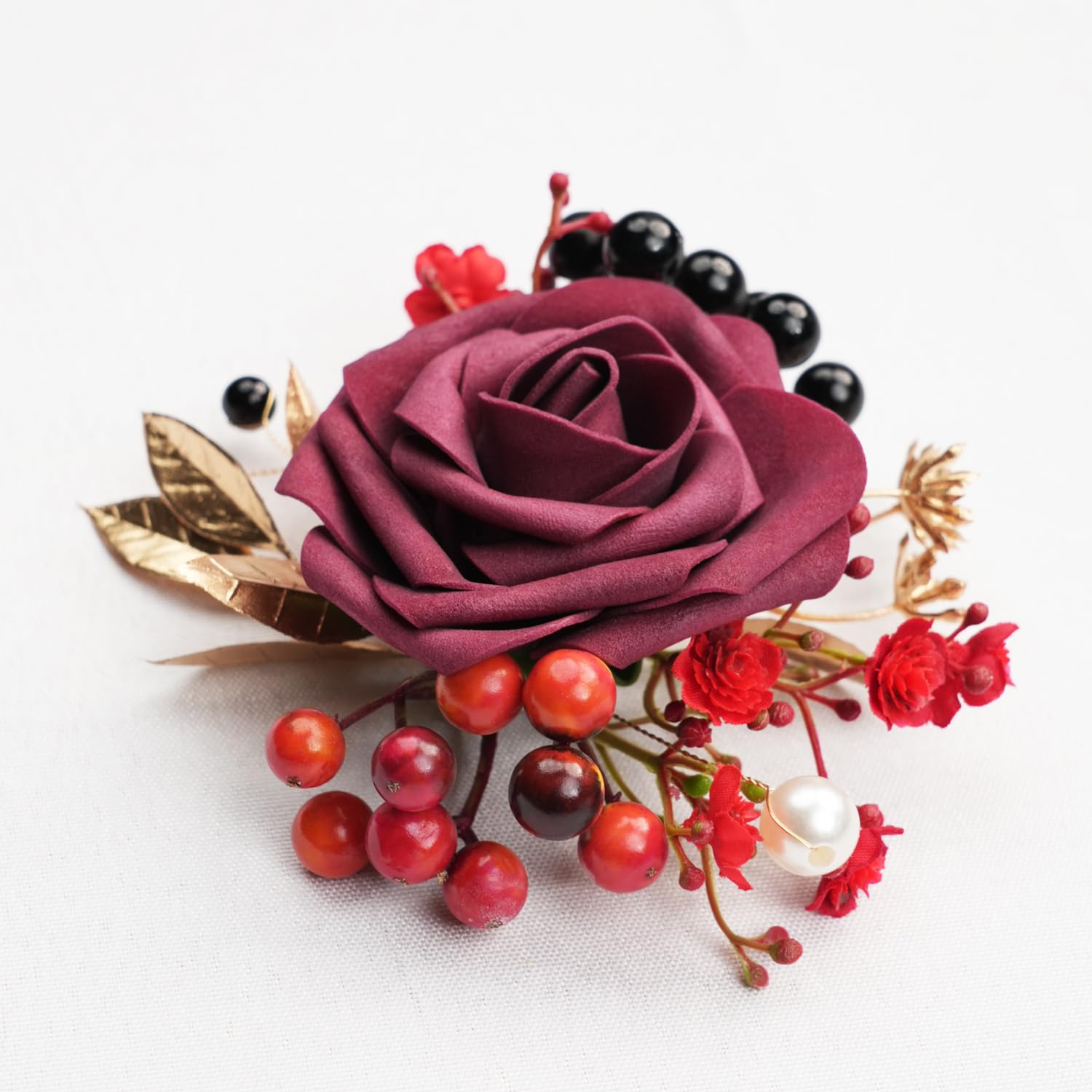Ansteckblume Uflower Schwarz-Rot-Taschen-Boutonniere for Bräutigam, Trauzeugen, Gast for Hochzeit, Abschlussball, Heimkehr, Jahrestag(4Pcs)