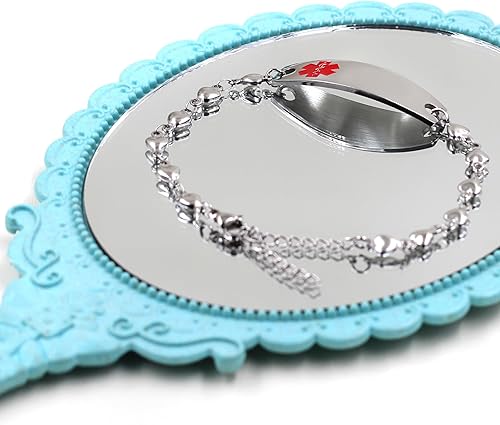 Miniatura 7 de Pulsera de símbolo médico de plata grabada con láser, alerta de salud grabada en forma de corazón, adecuada para primeros auxilios de emergencia