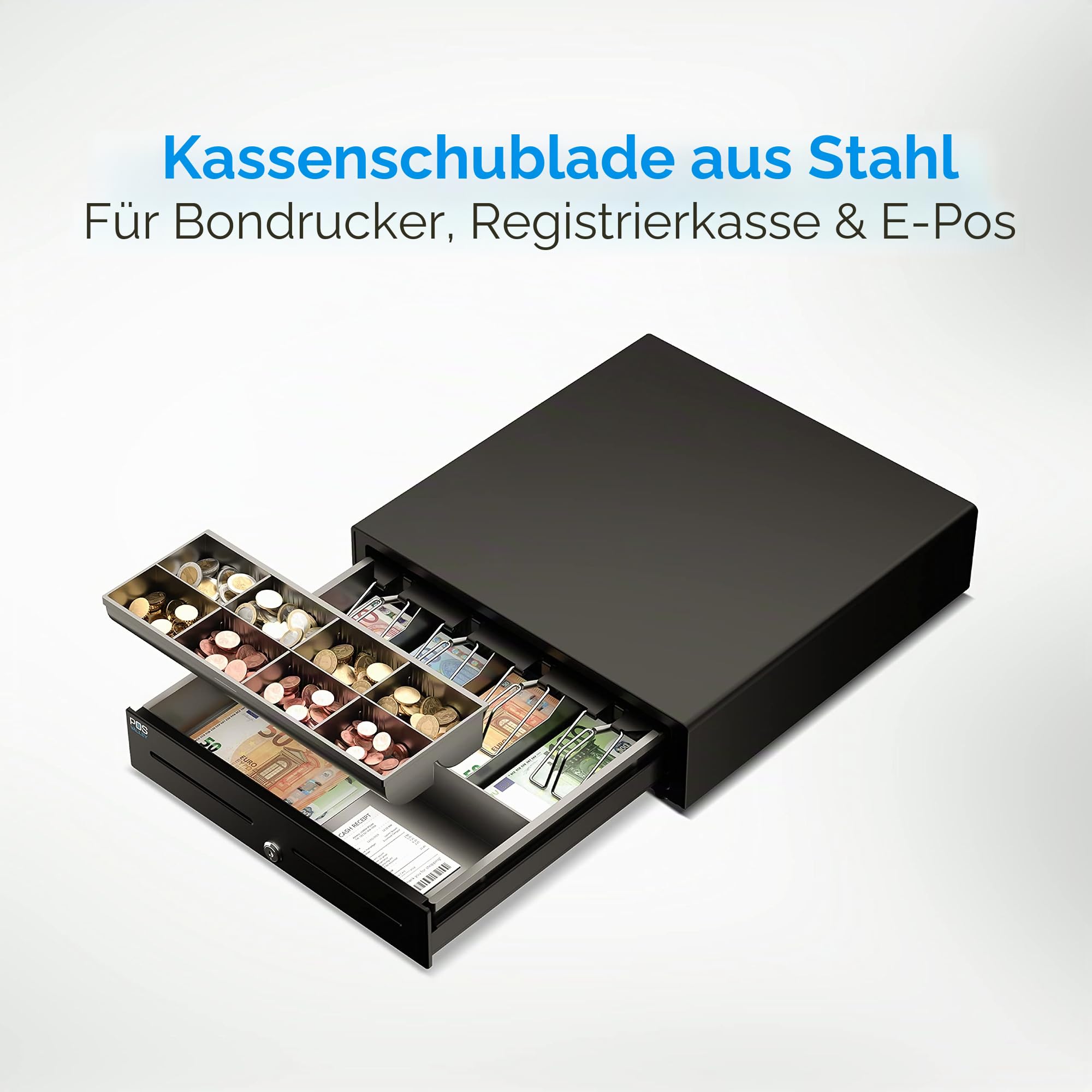 Kassenschublade Elektrisch RJ11-12 Manuell 4 Geldscheinfächern 8 Münzfächern 41x41cm Schwarz POS VALLEY