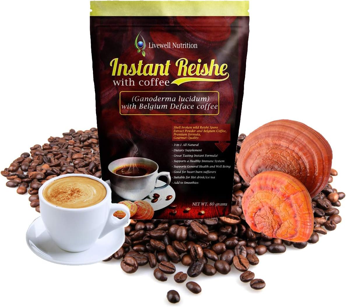 Reishi Mushroom Extract with Decaf Coffee, Innovative 3-in-1 Shell Broken Reishi Powder, Energy Booster