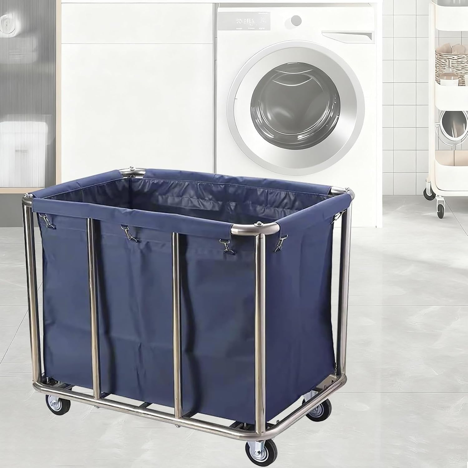 Carrello portabiancheria commerciale con ruote, cestino industriale da 400 l, resistente con borsa rimovibile per casa, hotel, ospedale