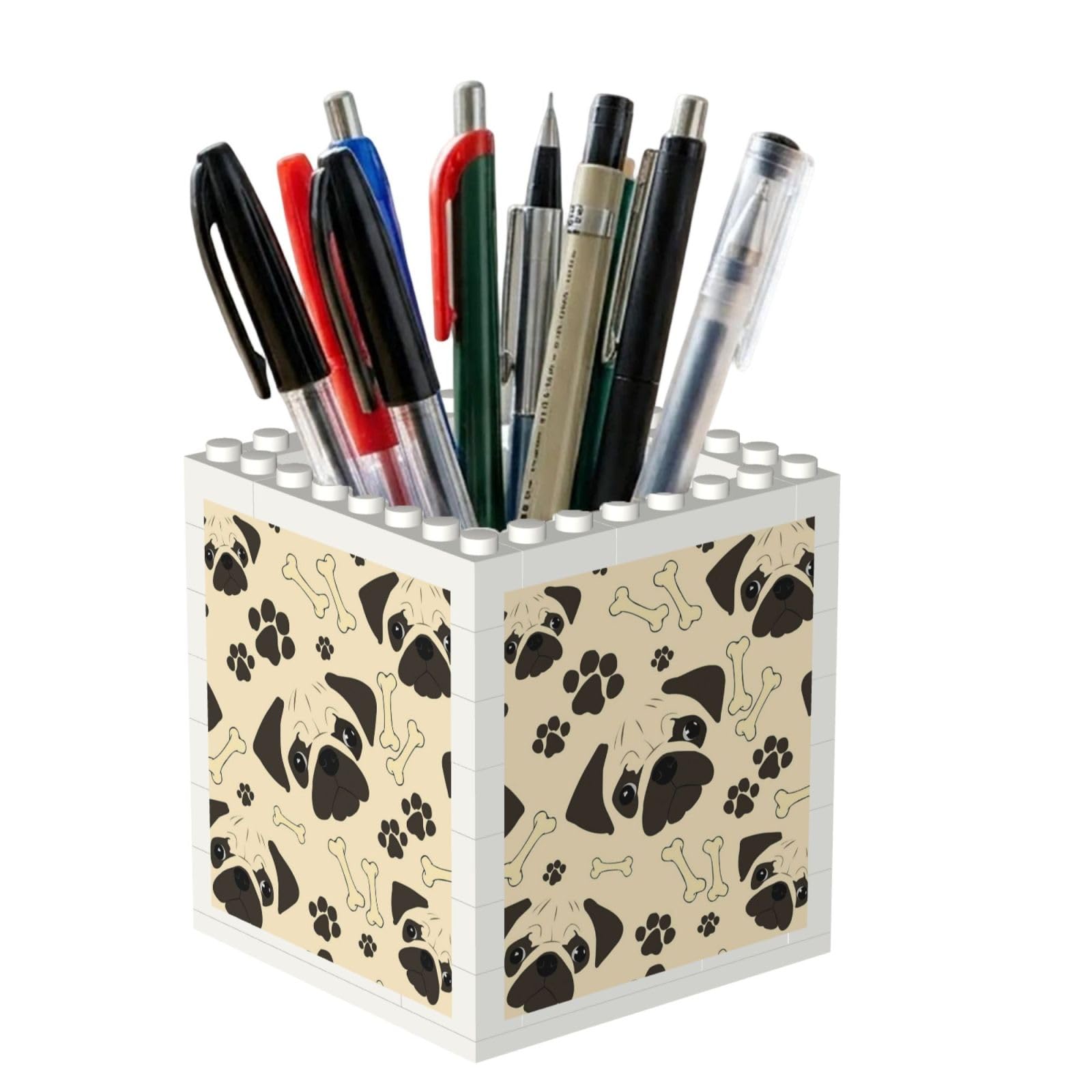Poadnly Pug Dog Pattern, Pen Pot Pencil Holder for Office Home School, Compact Desk Organiser for Office Stationery