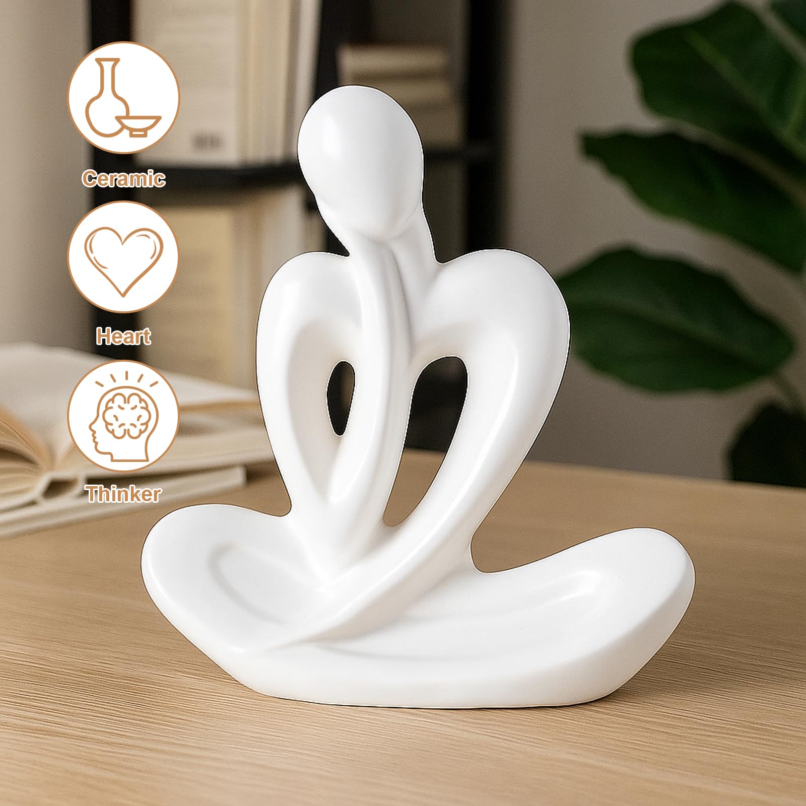 Cyiecw Statua Pensatore Bianco in Ceramica, Figure Decorative Moderne, Sculture Astratte ed Estetiche per Soggiorno, Camera da Letto, Ufficio, Bar, Libreria, Tavolo