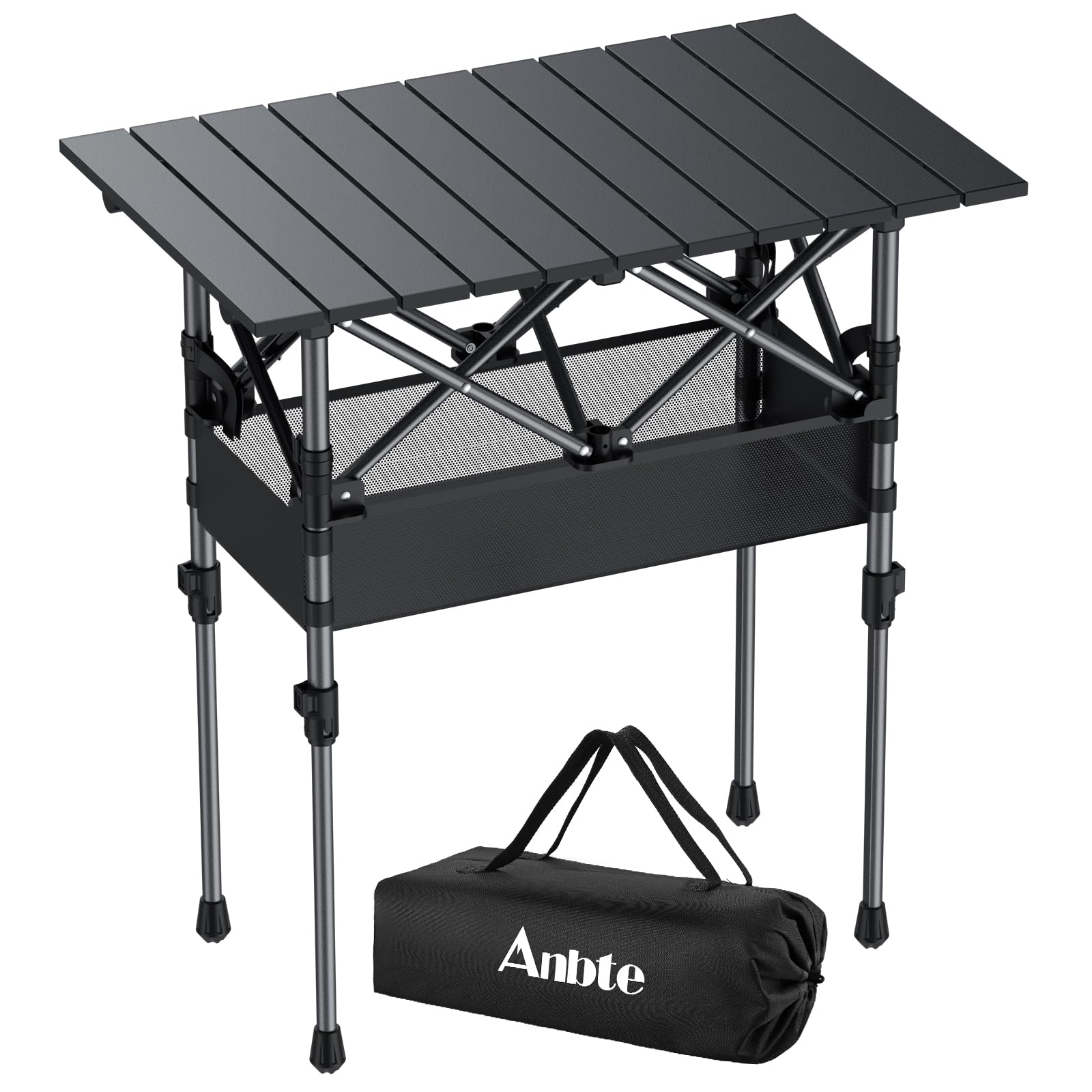 Anbte Folding Camping Table, Aluminum Roll Up Camping Table Adjustable Height with Storage Net and Bag, Lightweight Outdoor Table 25” X 16”, for Outdoor Travel Bbq Party Picnic, Black — image 1