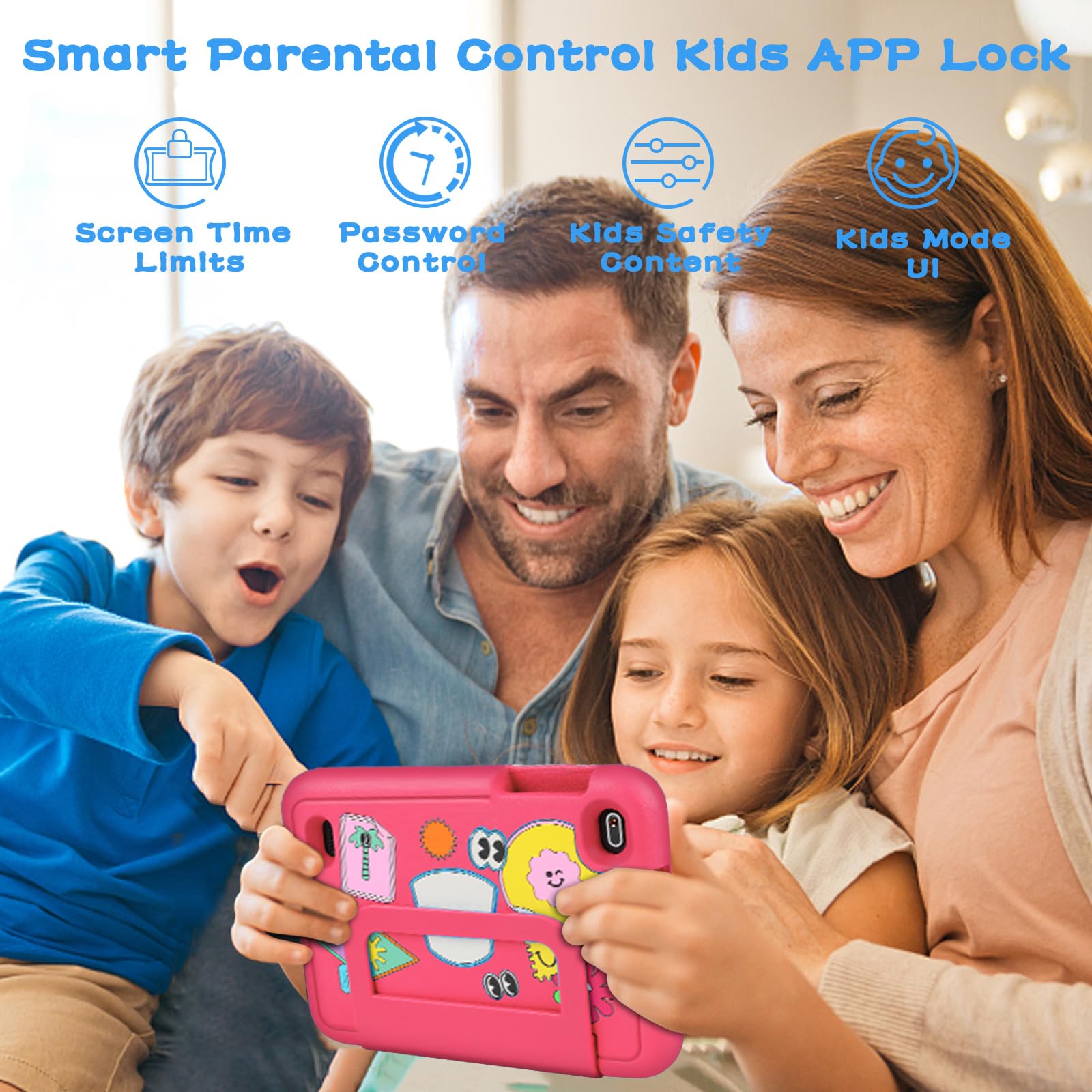 2026 Tablet Bambini 7 pollici Android, 7GB RAM + 64GB ROM/TF 1 TB, Wi-Fi 6, BT 5.0, 8-core, Batteria 3500mAh, Controllo Parentale, Doppia Fotocamera, GMS, Tablet Bambini Con Custodia in EVA - Rosa