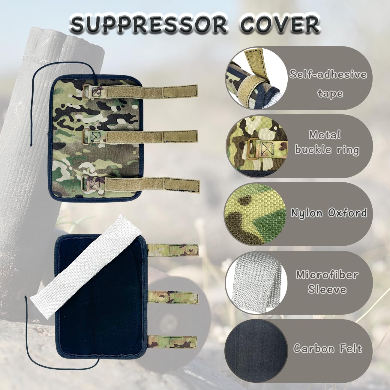 9 Inch Suppressor Cover Thermal Insulation Wrap with Burnproof Microfiber Sleeve for Hunting Shooting