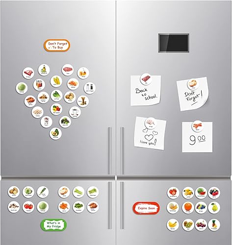 Miniatura 5 de MORCART 90 imanes de alimentos para refrigerador, lista de comestibles, lista de compras, verduras, frutas, mariscos, ensalada, carnes, condimentos,
