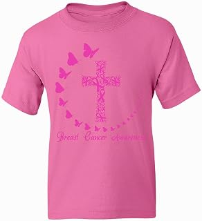 Kropsis Butterfly Cross Ribbon Pink Breast Cancer Awareness Support Youth T-Shirt
