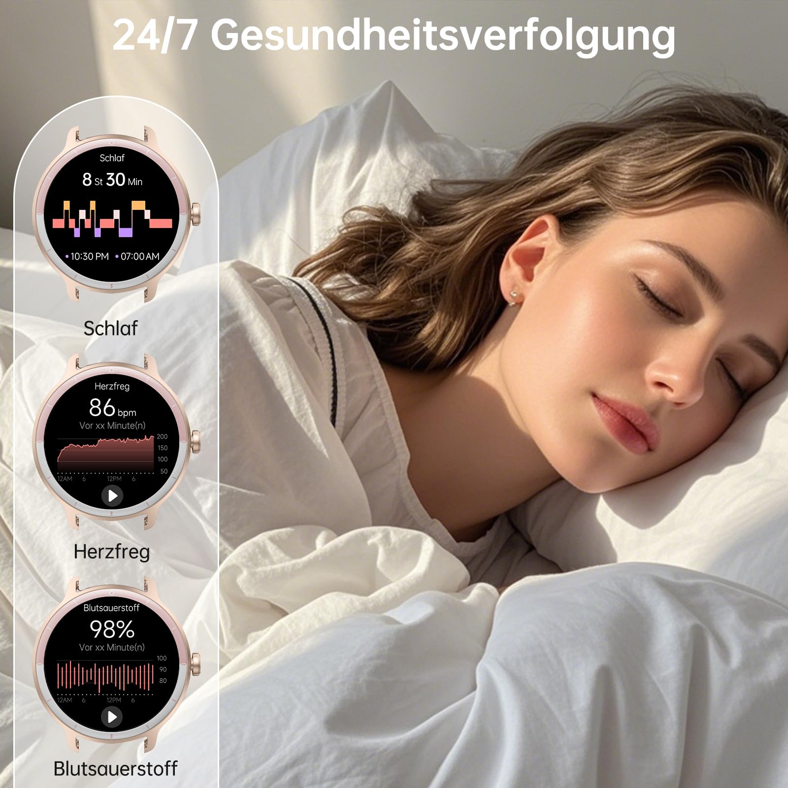 Smartwatch Damen Herren – 1.27" Smart Watch mit Bluetooth Anrufe, WhatsApp/App-Benachrichtigungen, Herzfrequenz, Schlafmonitor, 120+ Sportmodi, IP68 Wasserdicht – Fitnessuhr Kompatibel mit iOS Android