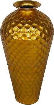 Decorative Modern Gold Metal Hammered Floor Vase - Elegant 25-Inch-Tall Bottle Shape for Entryway, Living Room, or Dining Room Perfect for Home Decor, Interior Design, Flower Arrangement Display