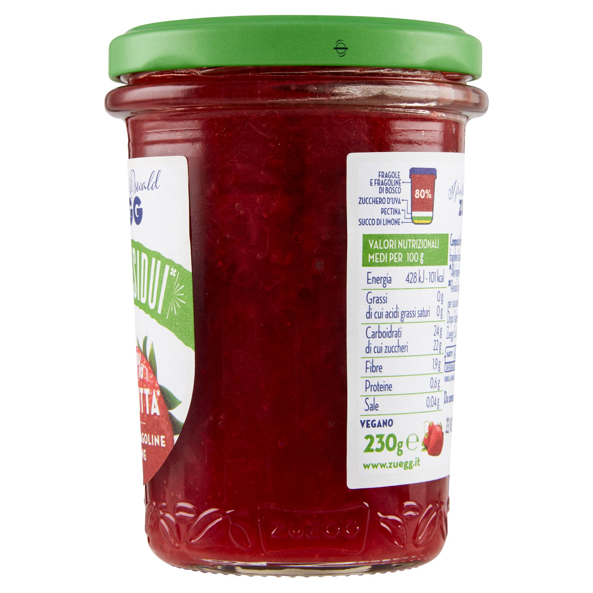 Zuegg, Composta di Fragole e Fragoline Zero Residui 100% da Frutta, Fragole e Fragoline Italiane - Tutti Ingredienti Derivati Dalla Frutta, Naturalmente Senza Glutine, Prodotto Vegano (4x 230 grammi)