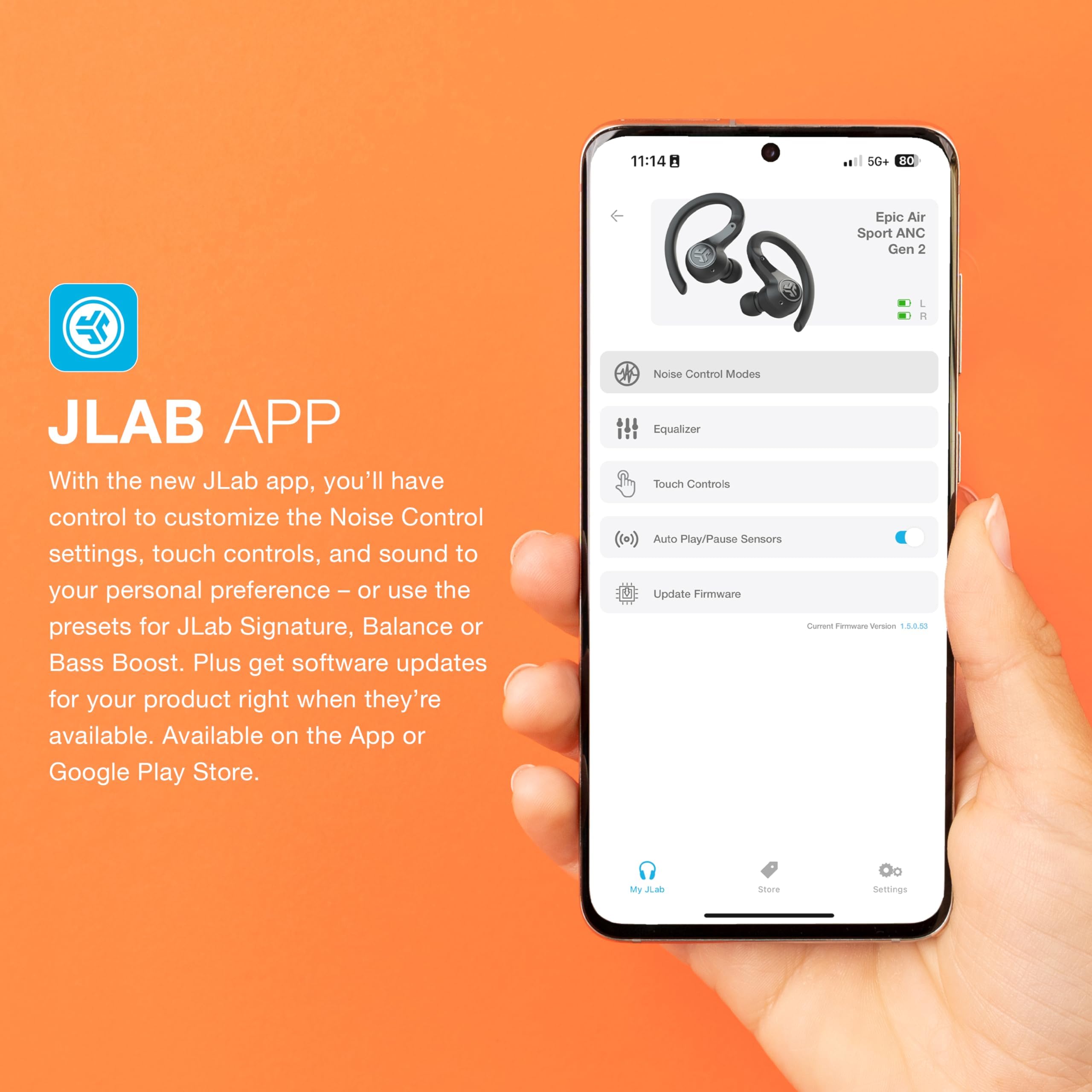 JLab Epic Air Sport ANC Gen 2 True Wireless Bluetooth Earbuds, Headphones for Working Out, IP66 Sweatproof, 15-Hour Battery Life +55-Hour Charging Case, Music Controls, 3 EQ Sound Settings