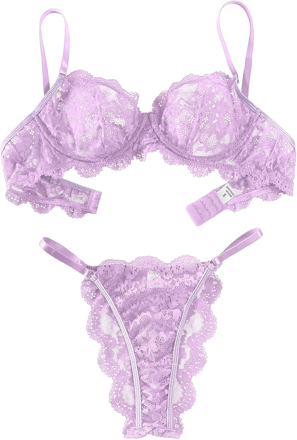 Lilosy Sexy Underwire Push Up Scallop Floral Lace Sheer Lingerie Set for Women Bra and Panty 2 Piece - Image 4