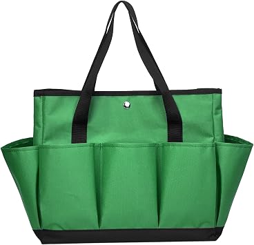 Garden Tool Bag with Interior Exterior Side Pockets, Gardening Tote Bag for Garden Plant Tool Set Store Content Bag, 8 Storage Pockets Green