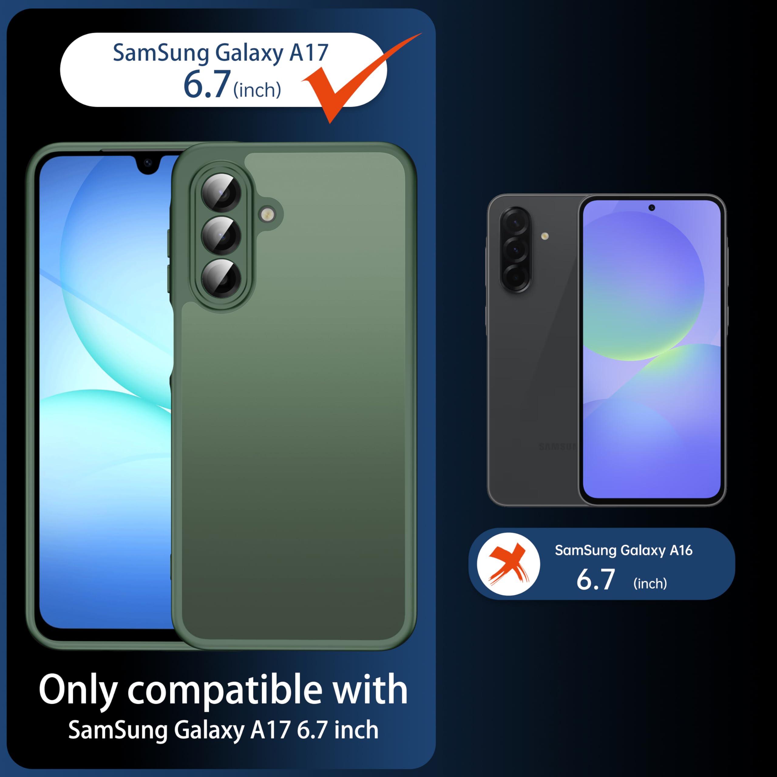 FLLAO Opaca Cover Compatibile con Samsung Galaxy A17 5G/4G con 2 Vetro Temperato, [Della Fotocamera Protezione] Anticaduta Antiurto Anti-Graffio Hard PC Glassata Traslucida Custodia Verde Scuro