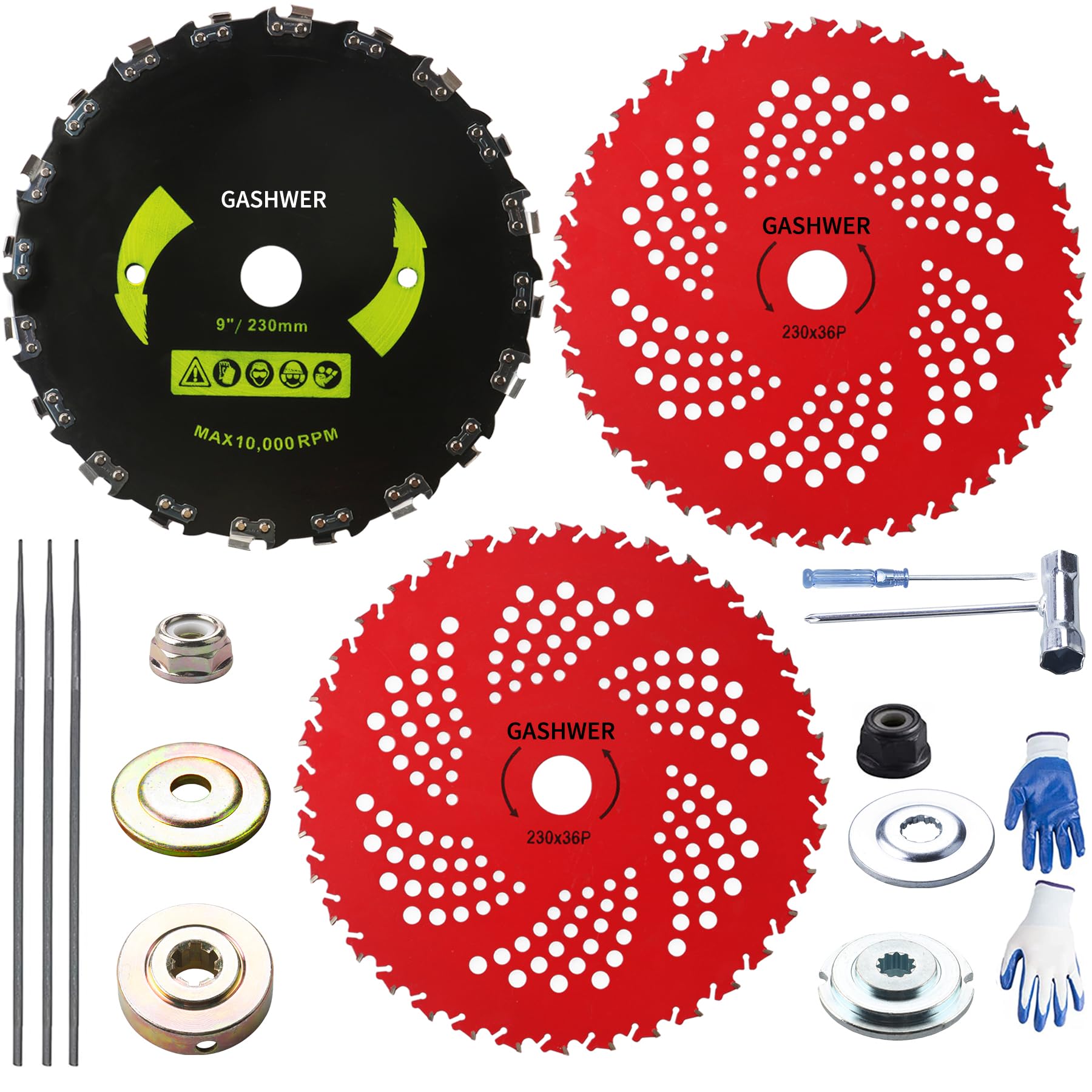 Cuchillas de corte de cepillo con punta de carburo de 9 pulgadas x 36 dientes, hoja de 9 pulgadas x 20T de acero al carbono, cuchillas redondas de cepillo de dientes de motosierra compatibles con