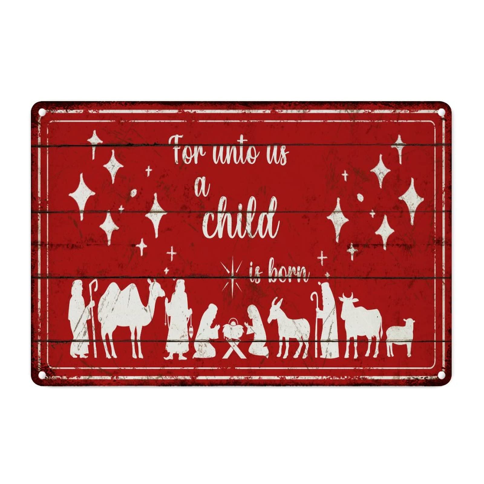 Crèche de Noël rouge en métal déco pour un porche d'entrée vintage